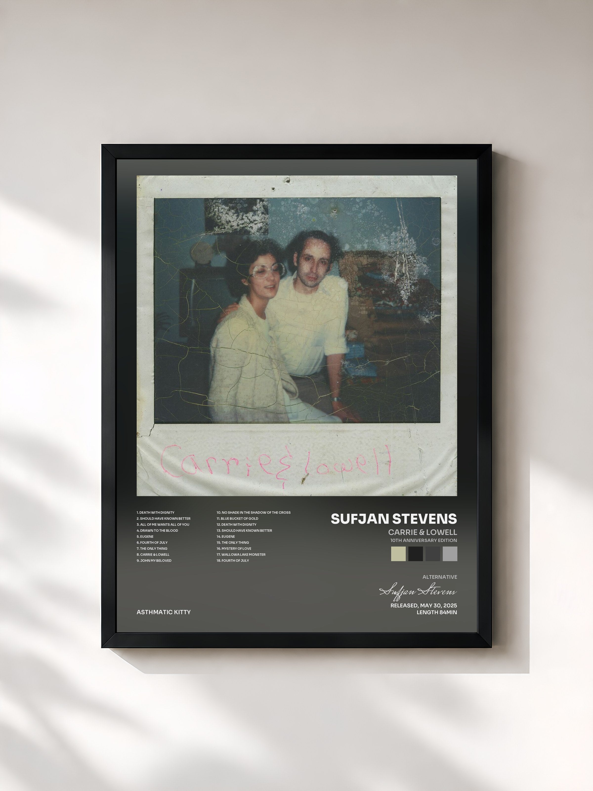 #noir Tableau de l'album Carrie & Lowell (10th Anniversary Edition) de Sufjan Stevens, cadre noir, imprimé et encadré en France