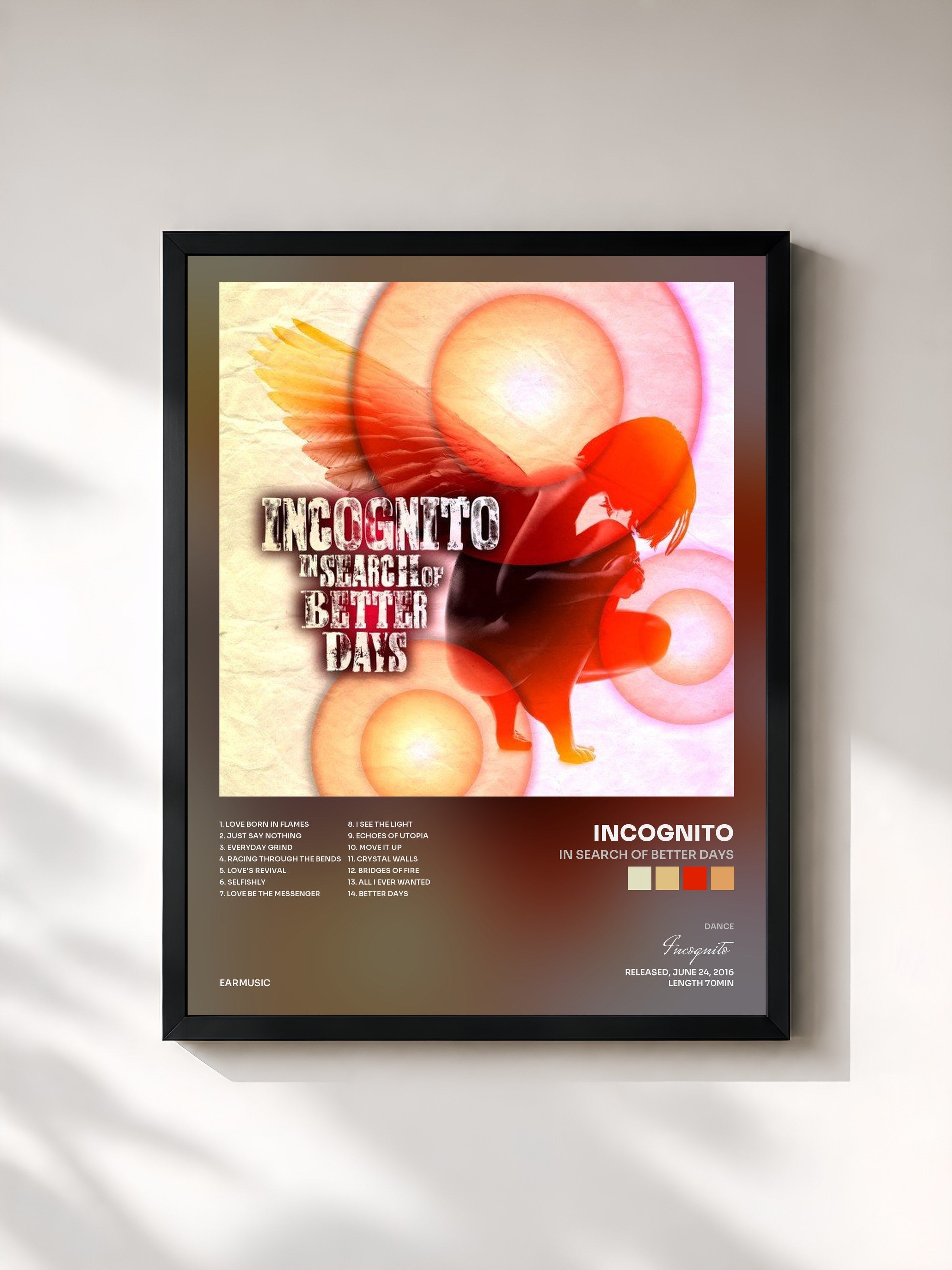 #noir Tableau de l'album In Search of Better Days de Incognito, cadre noir, imprimé et encadré en France