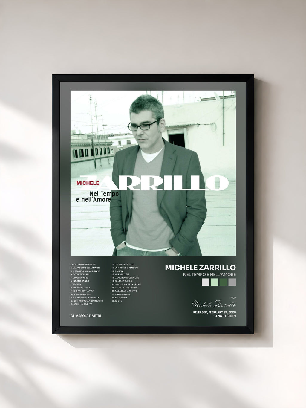 #noir Tableau de l'album Nel tempo e nell'amore de Michele Zarrillo, cadre noir, imprimé et encadré en France