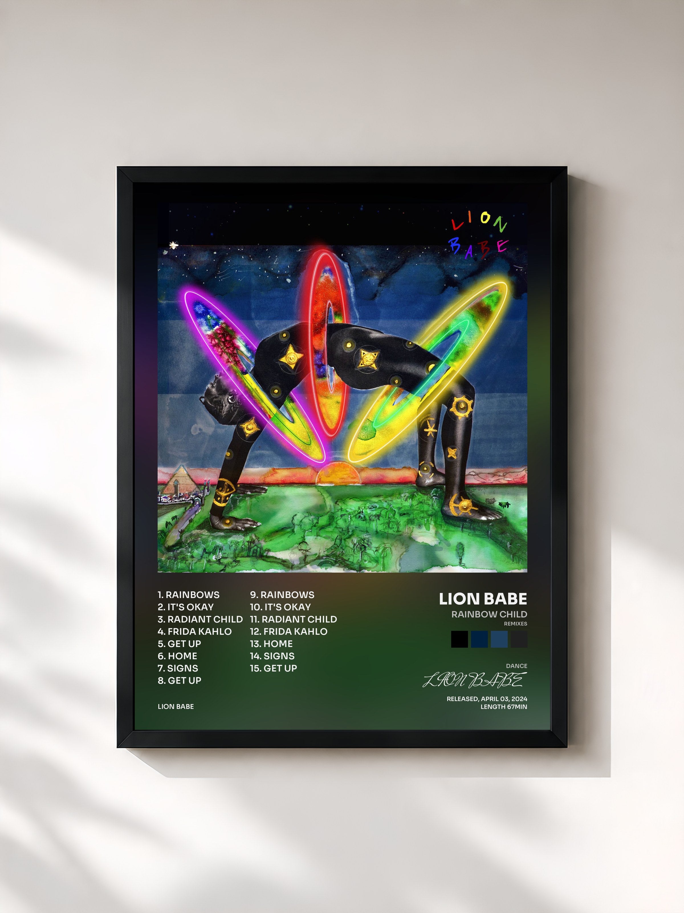 #noir Tableau de l'album Rainbow Child (Remixes) de LION BABE, cadre noir, imprimé et encadré en France