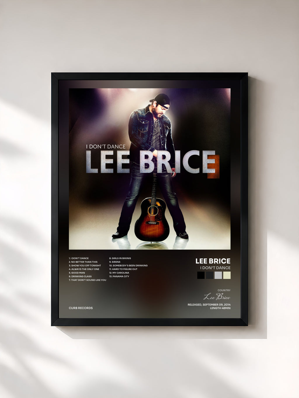 #noir Tableau de l'album I Don't Dance de Lee Brice, cadre noir, imprimé et encadré en France