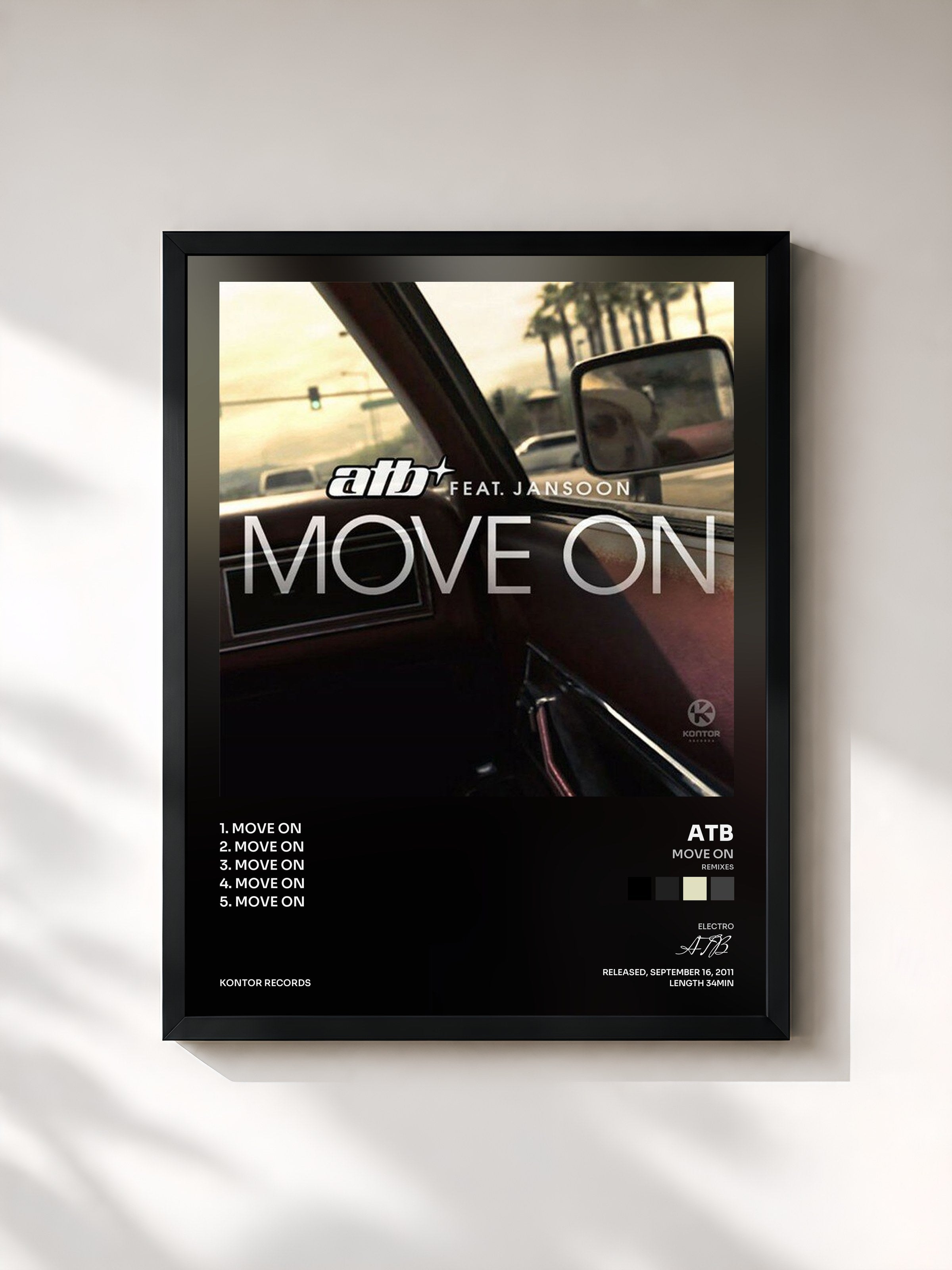 #noir Tableau de l'album Move On (Remixes) de ATB, cadre noir, imprimé et encadré en France