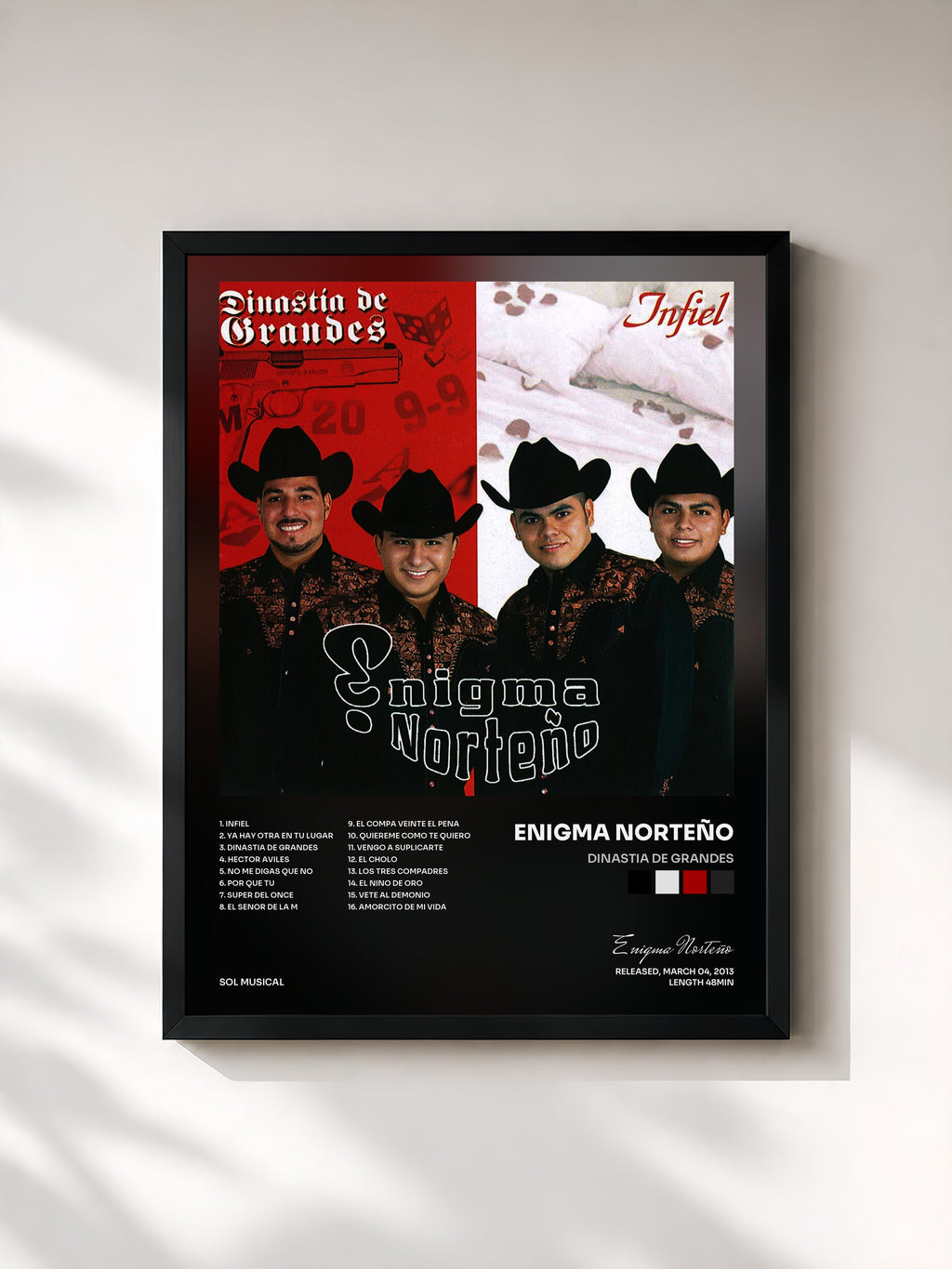 #noir Tableau de l'album Dinastia De Grandes de Enigma Norteño, cadre noir, imprimé et encadré en France