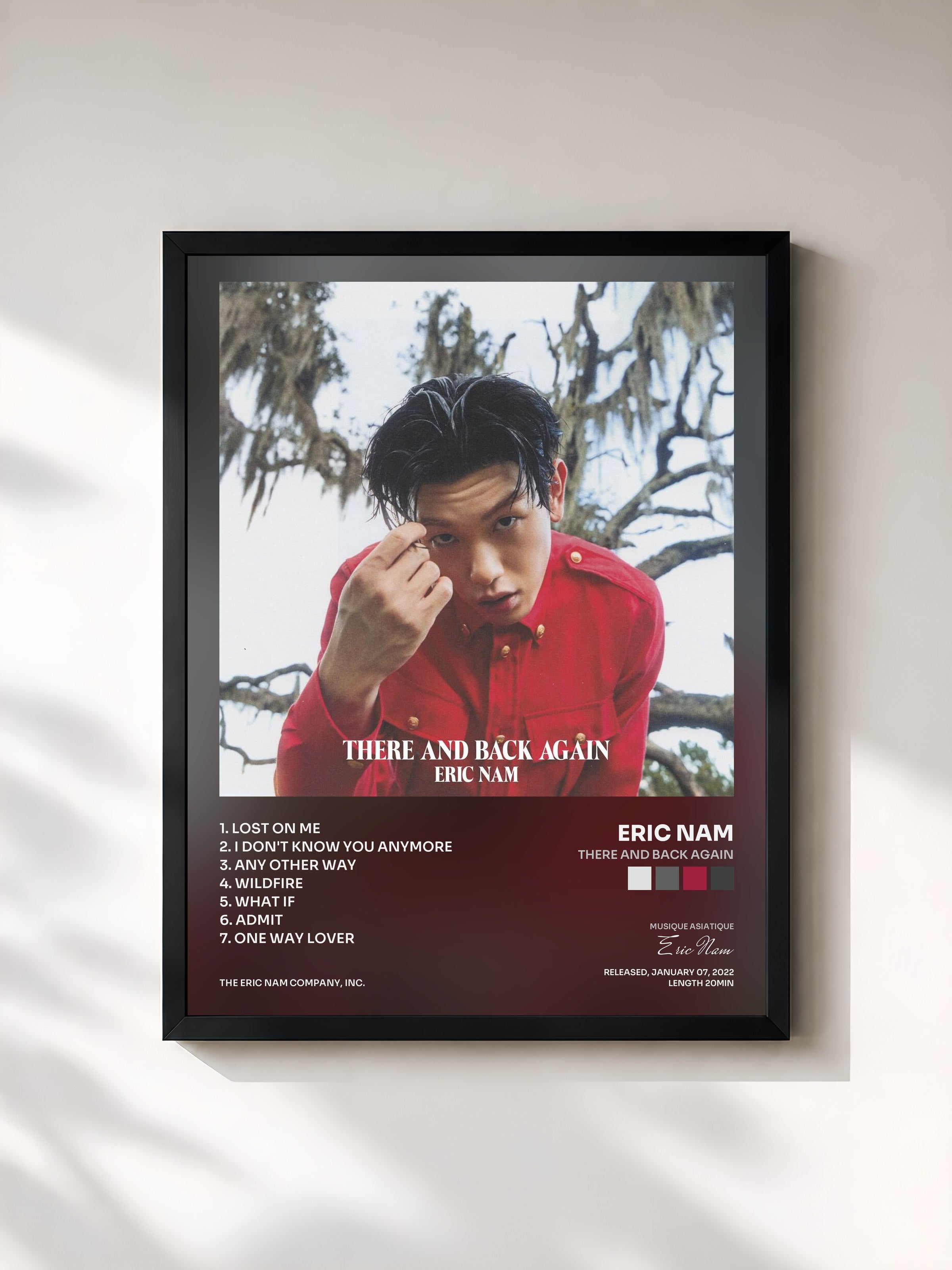 #noir Tableau de l'album There And Back Again de Eric Nam, cadre noir, imprimé et encadré en France