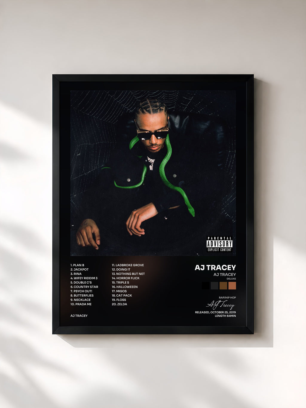 #noir Tableau de l'album AJ Tracey (Deluxe) de AJ Tracey, cadre noir, imprimé et encadré en France