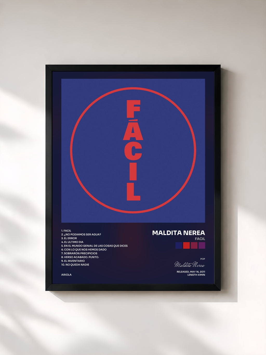 #noir Tableau de l'album Facil de Maldita Nerea, cadre noir, imprimé et encadré en France