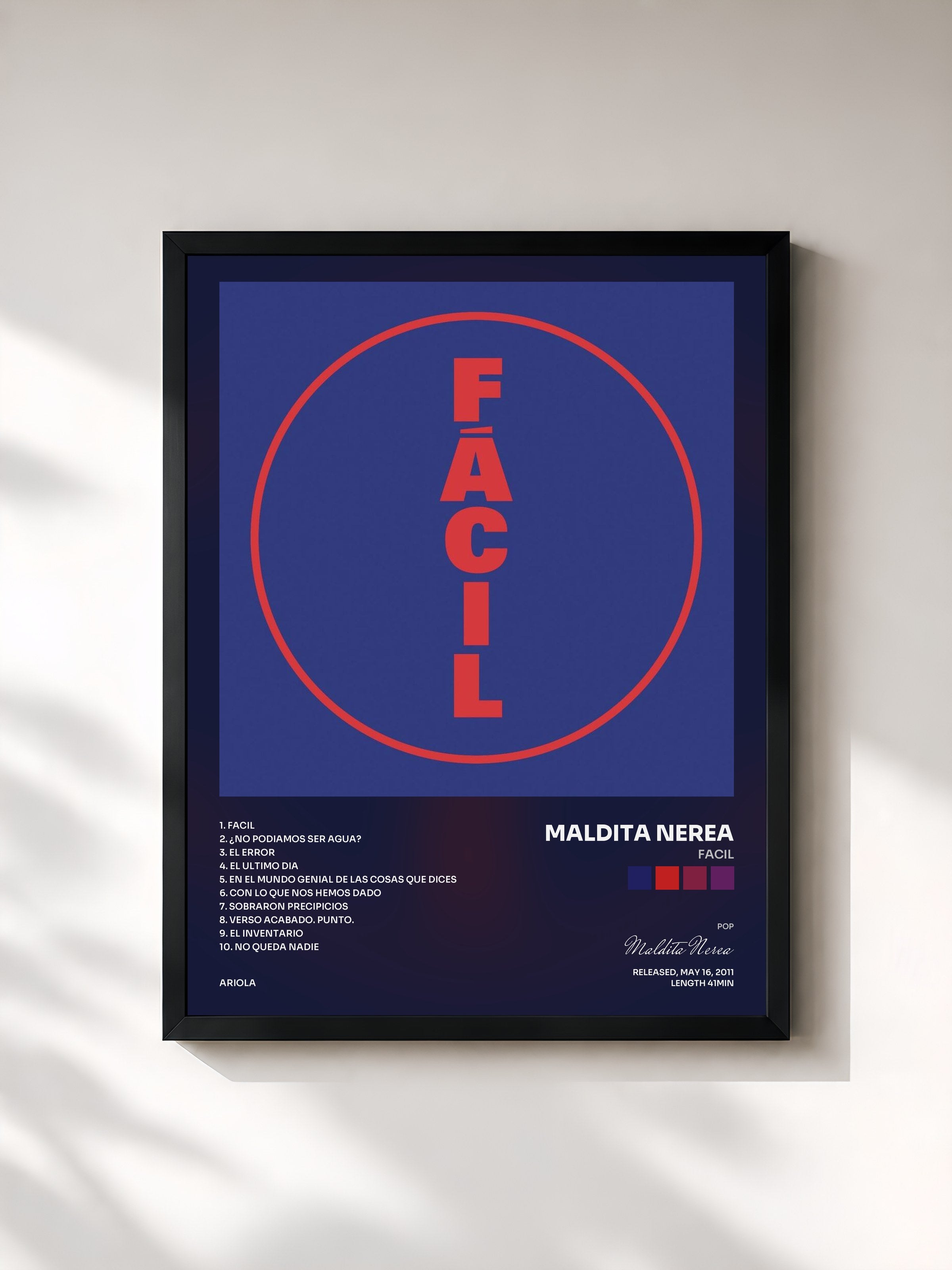#noir Tableau de l'album Facil de Maldita Nerea, cadre noir, imprimé et encadré en France