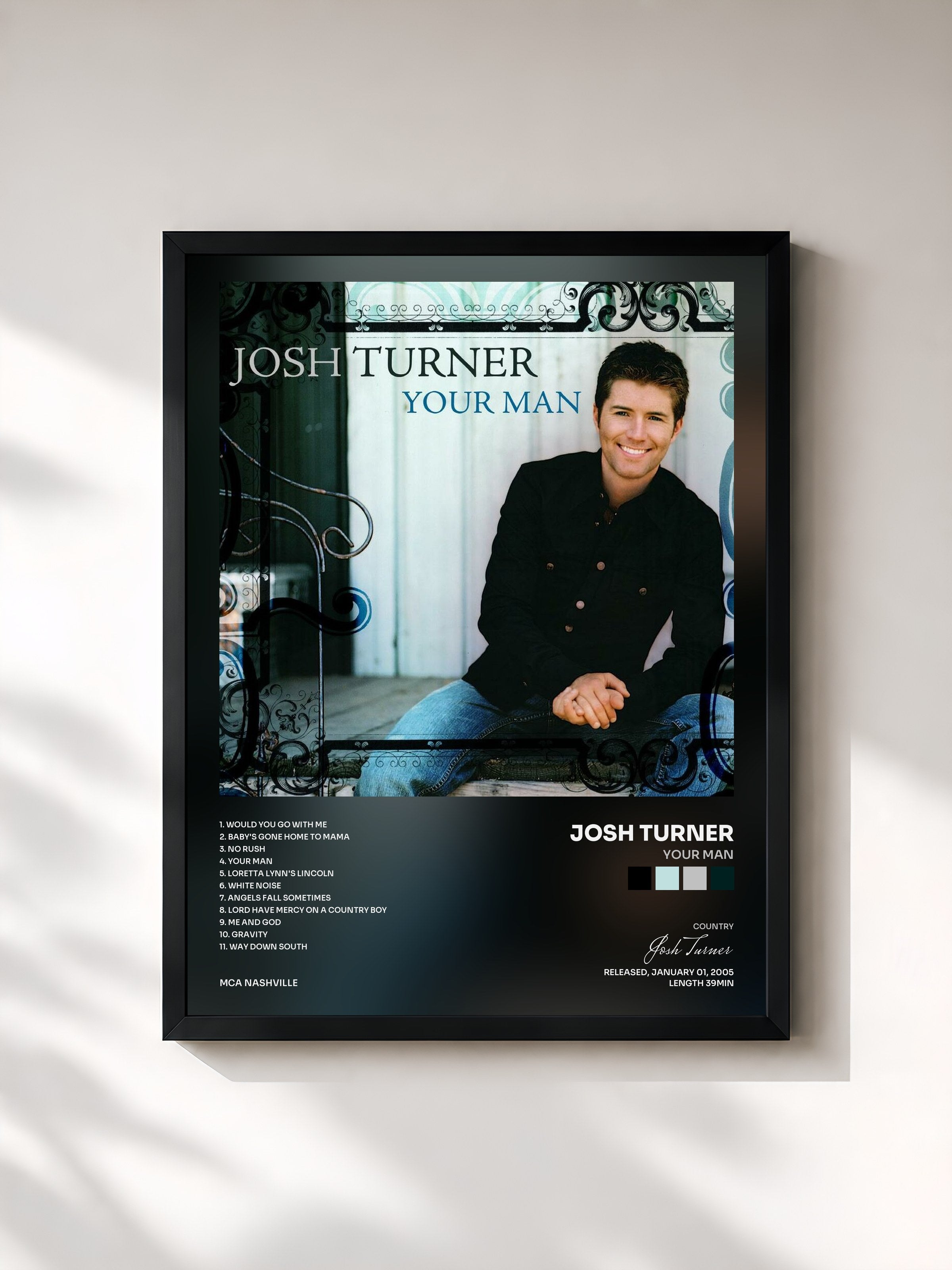 #noir Tableau de l'album Your Man de Josh Turner, cadre noir, imprimé et encadré en France