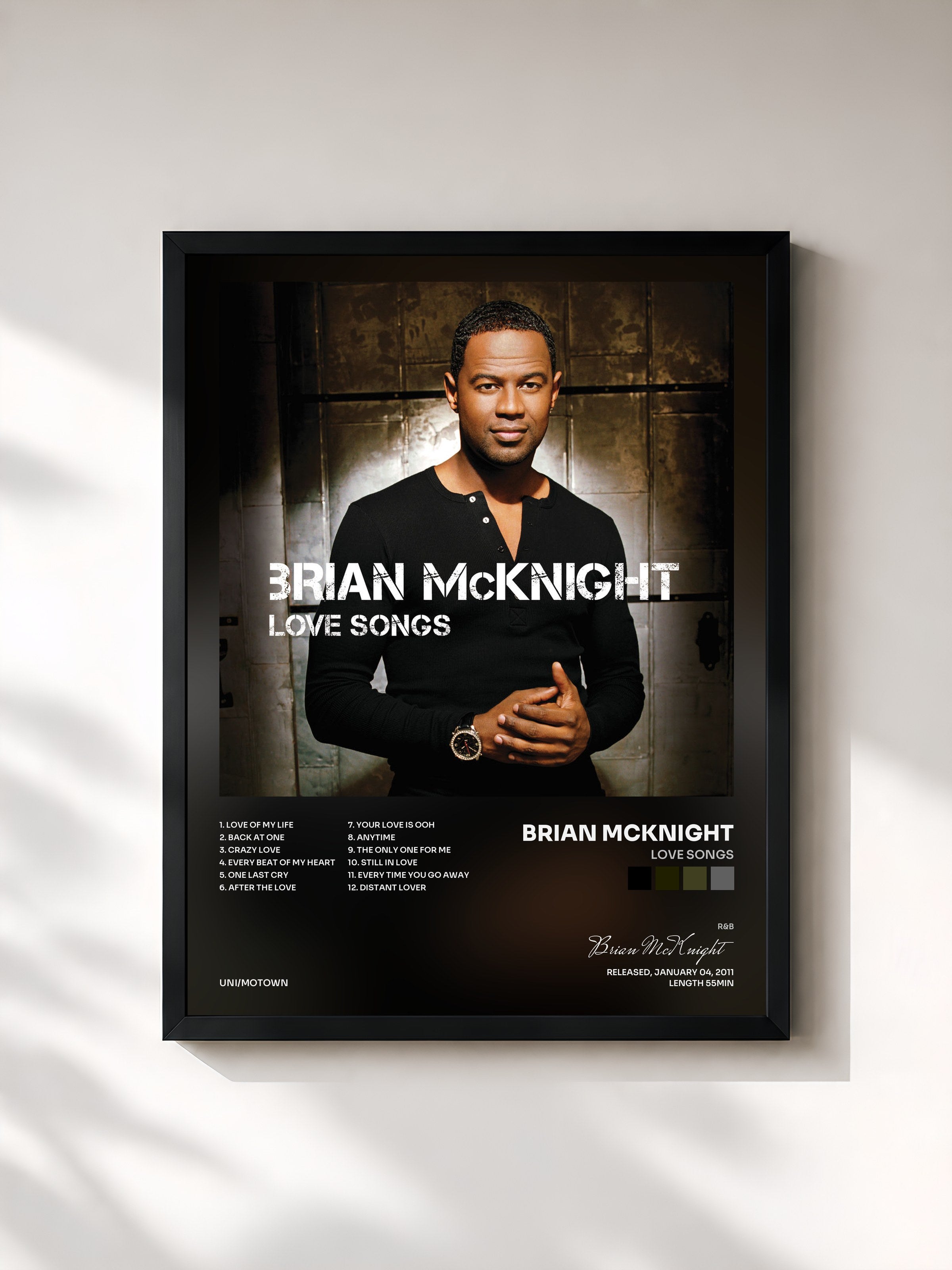 #noir Tableau de l'album Love Songs de Brian McKnight, cadre noir, imprimé et encadré en France