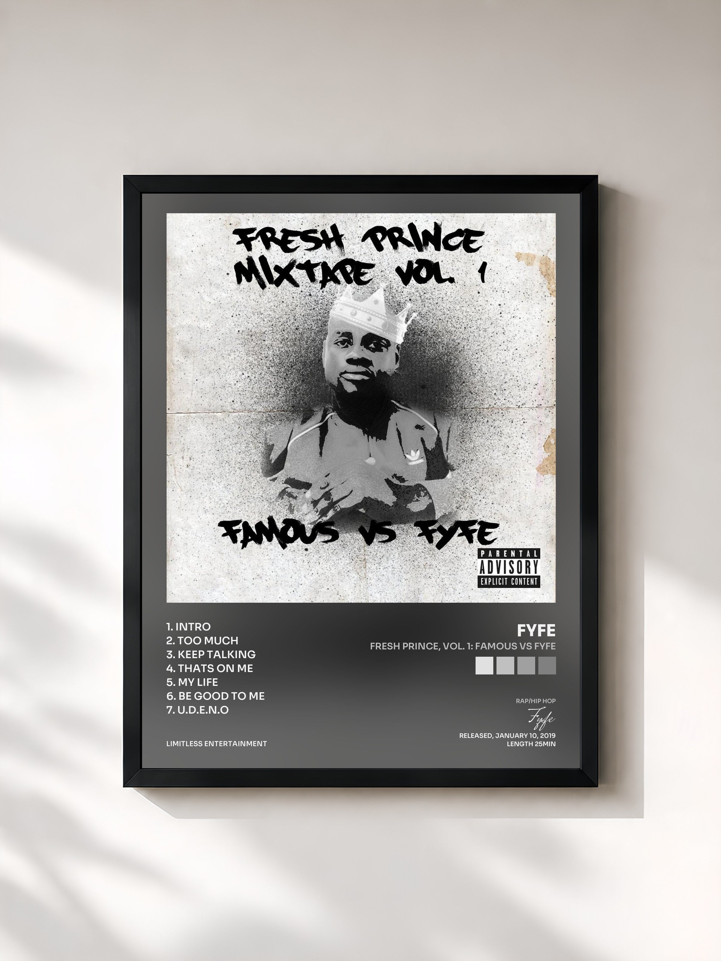 #noir Tableau de l'album Fresh Prince, Vol. 1: Famous vs Fyfe de Fyfe, cadre noir, imprimé et encadré en France