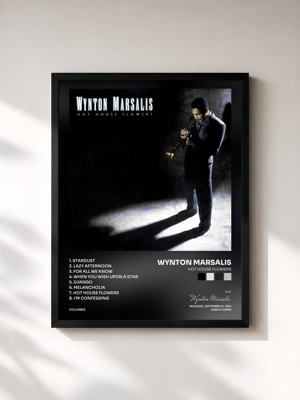#noir Tableau de l'album Hot House Flowers de Wynton Marsalis, cadre noir, imprimé et encadré en France