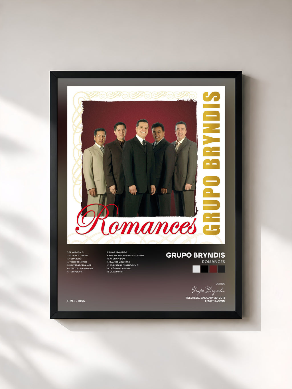 #noir Tableau de l'album Romances de Grupo Bryndis, cadre noir, imprimé et encadré en France
