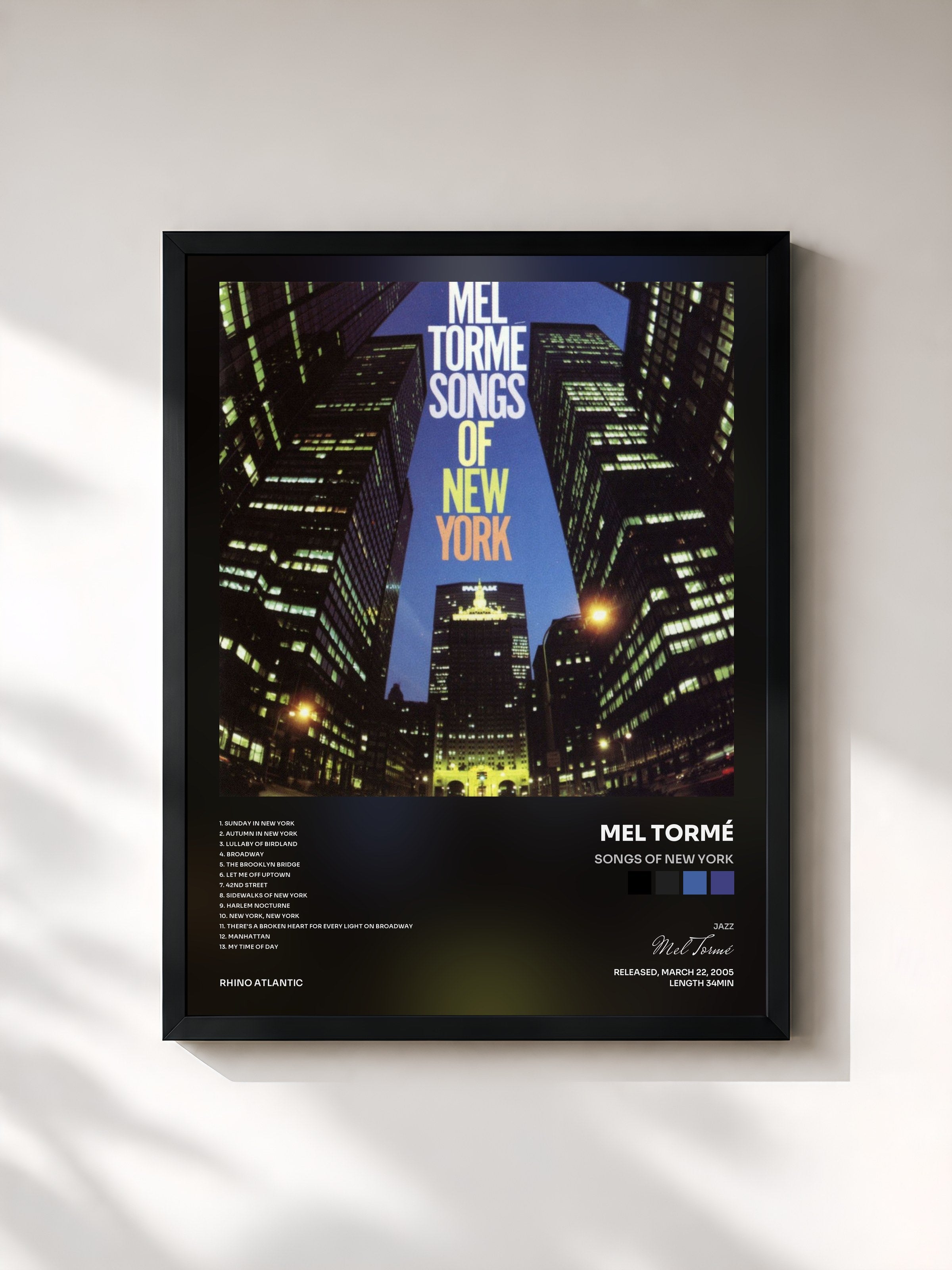 #noir Tableau de l'album Songs Of New York de Mel Tormé, cadre noir, imprimé et encadré en France