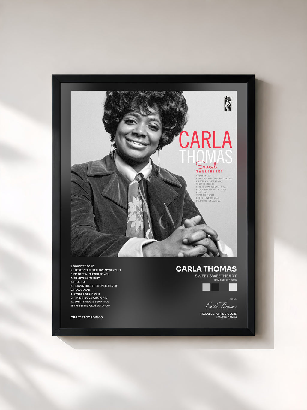 #noir Tableau de l'album Sweet Sweetheart (Remastered 2025) de Carla Thomas, cadre noir, imprimé et encadré en France