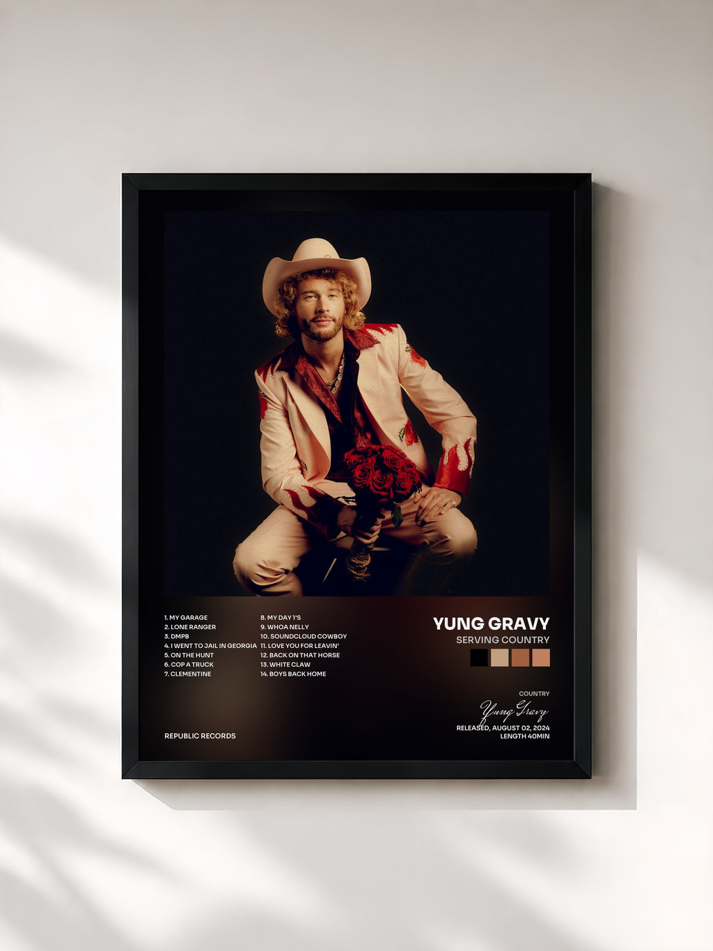 #noir Tableau de l'album Serving Country de Yung Gravy, cadre noir, imprimé et encadré en France