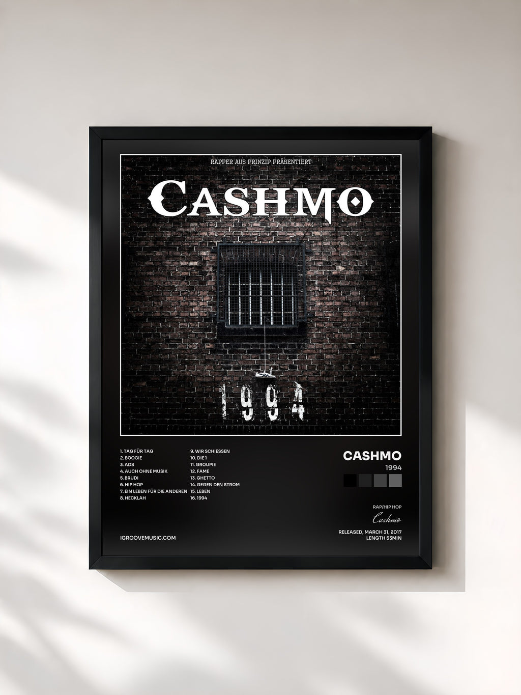 #noir Tableau de l'album 1994 de Cashmo, cadre noir, imprimé et encadré en France