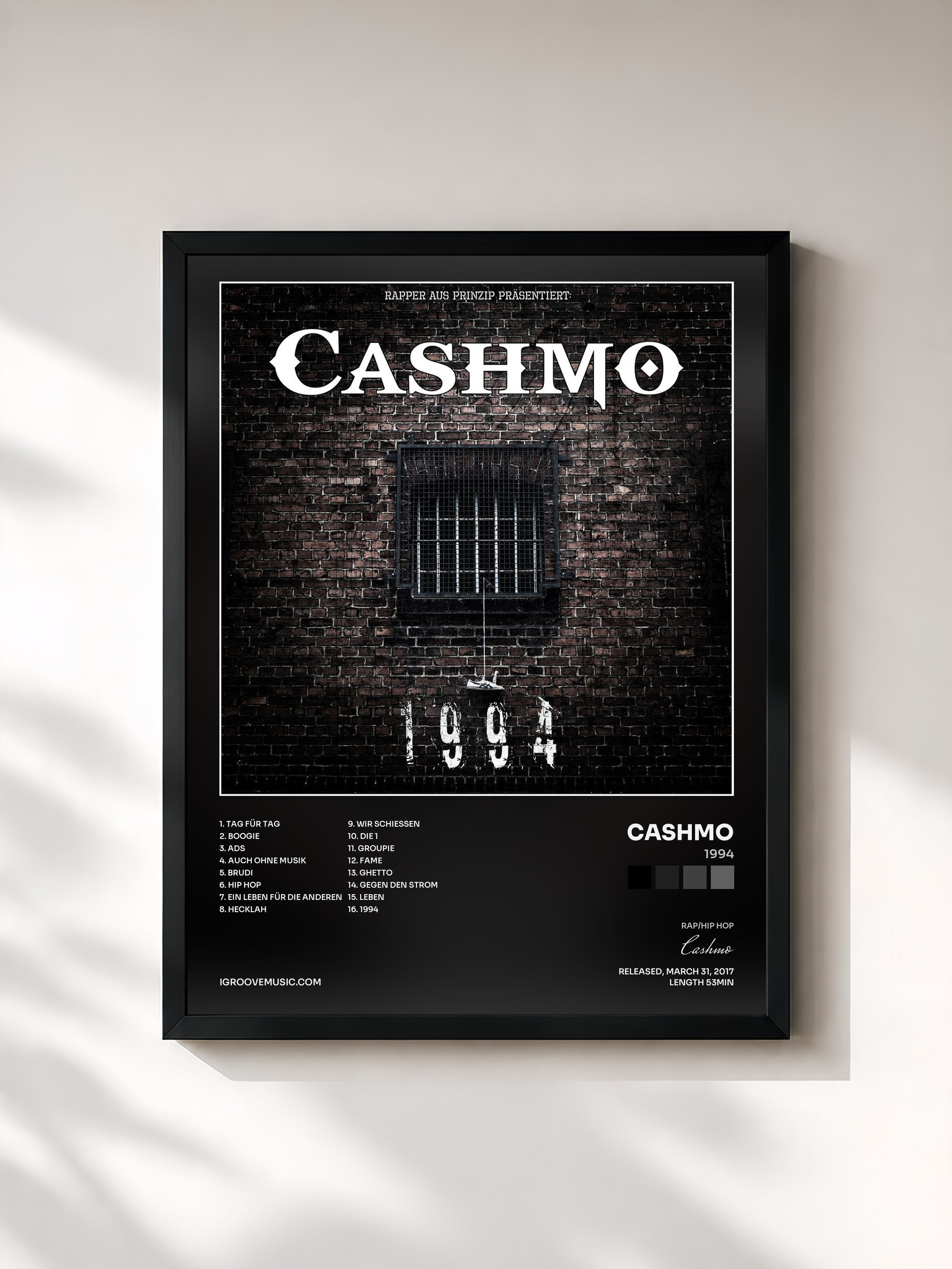 #noir Tableau de l'album 1994 de Cashmo, cadre noir, imprimé et encadré en France