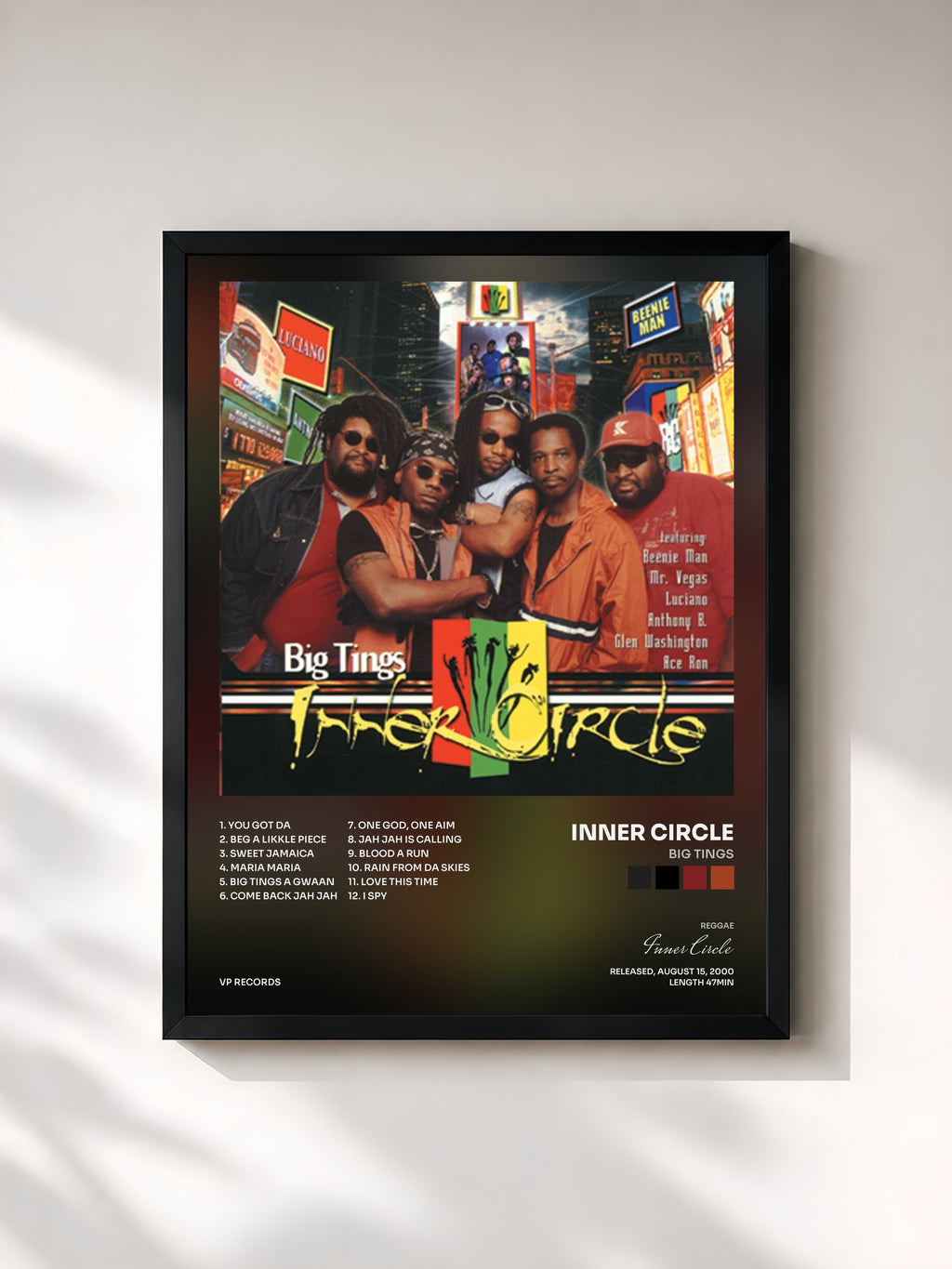#noir Tableau de l'album Big Tings de Inner Circle, cadre noir, imprimé et encadré en France