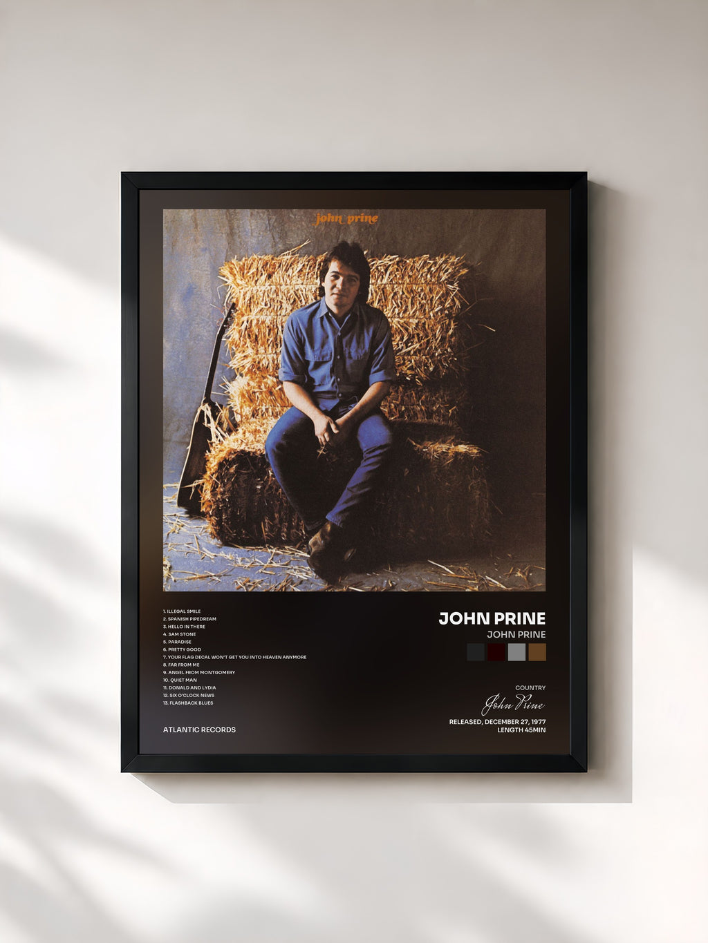 #noir Tableau de l'album John Prine de John Prine, cadre noir, imprimé et encadré en France
