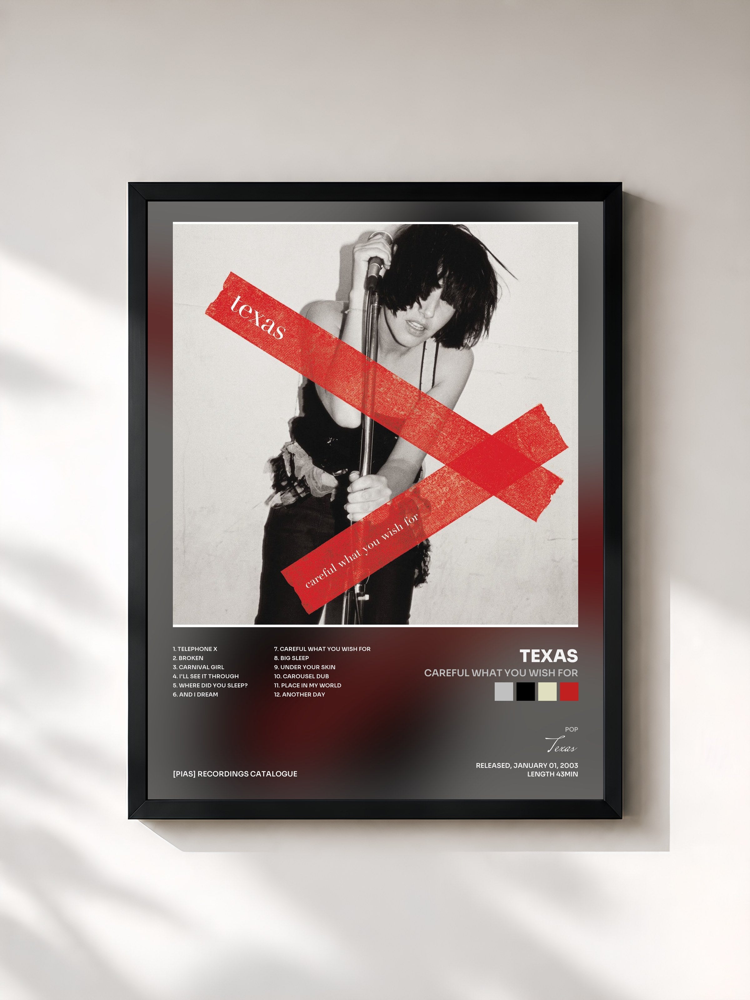 #noir Tableau de l'album Careful What You Wish For de Texas, cadre noir, imprimé et encadré en France