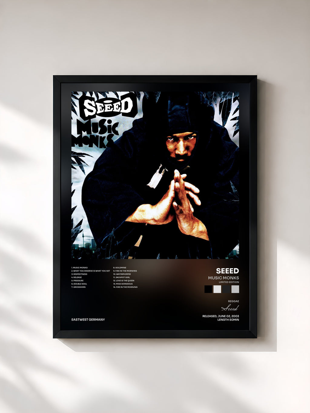 #noir Tableau de l'album Music Monks (Limited Edition) de Seeed, cadre noir, imprimé et encadré en France