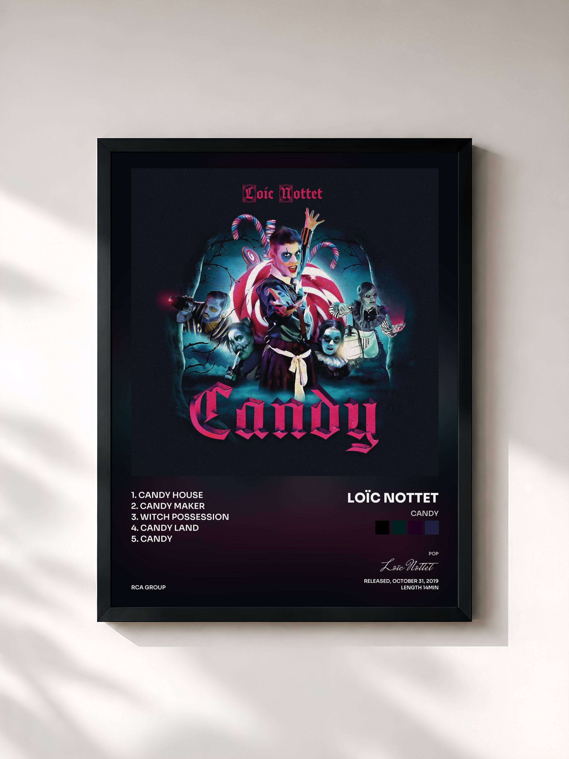 #noir Tableau de l'album Candy de Loïc Nottet, cadre noir, imprimé et encadré en France