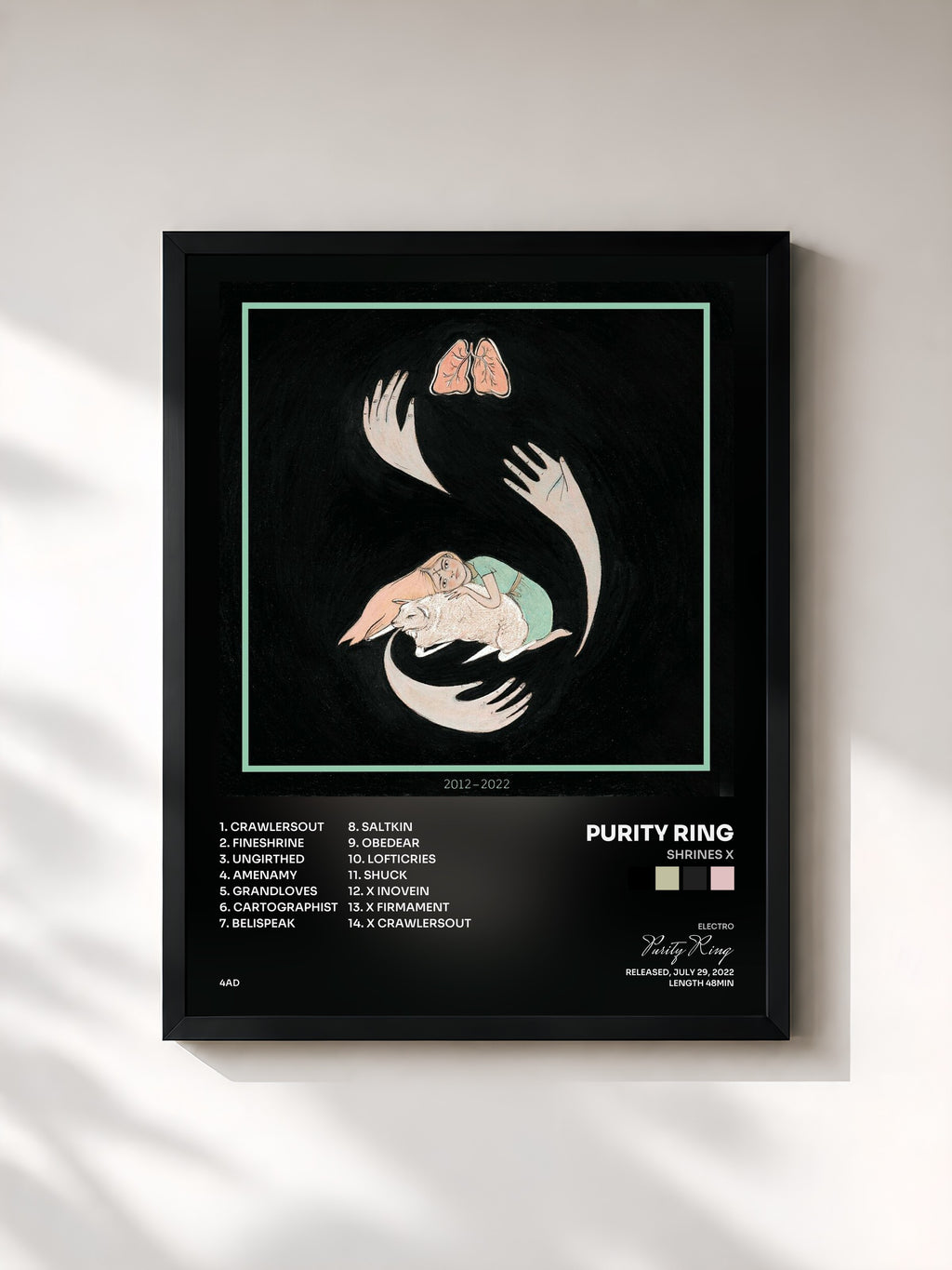 #noir Tableau de l'album shrines X de Purity Ring, cadre noir, imprimé et encadré en France