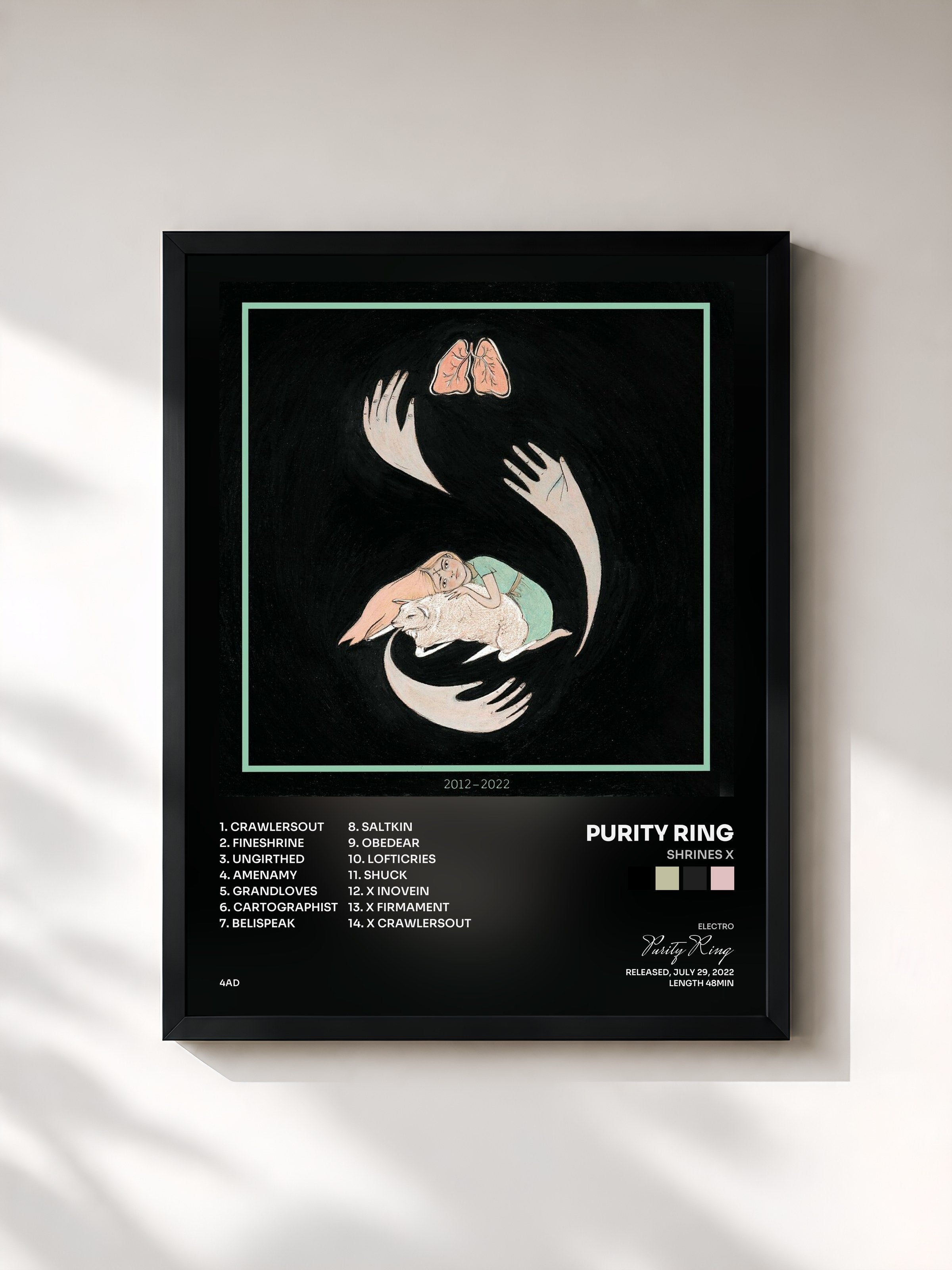 #noir Tableau de l'album shrines X de Purity Ring, cadre noir, imprimé et encadré en France