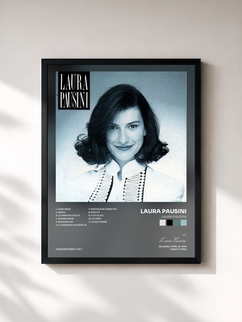 #noir Tableau de l'album Laura Pausini de Laura Pausini, cadre noir, imprimé et encadré en France
