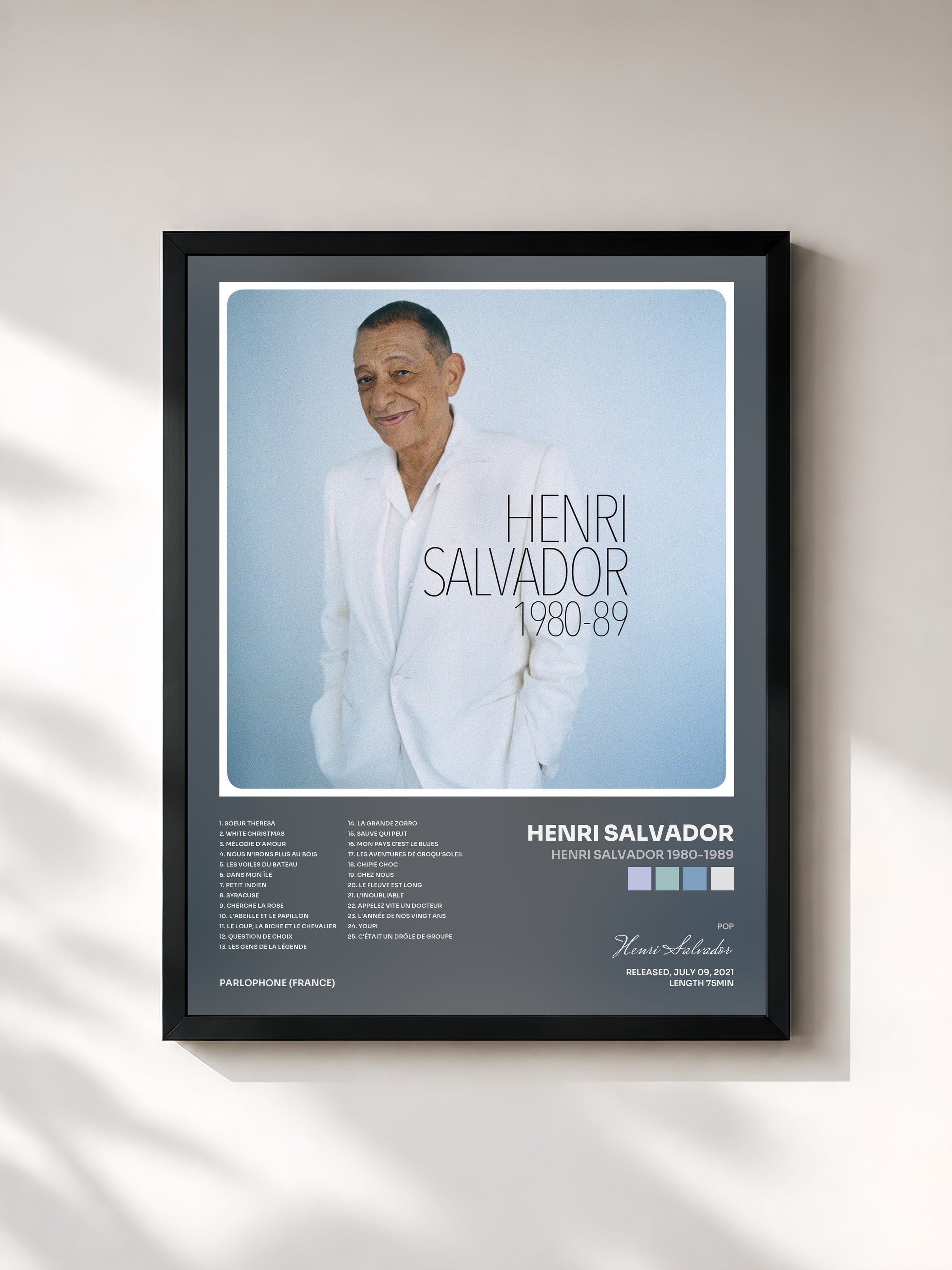 #noir Tableau de l'album Henri Salvador 1980-1989 de Henri Salvador, cadre noir, imprimé et encadré en France