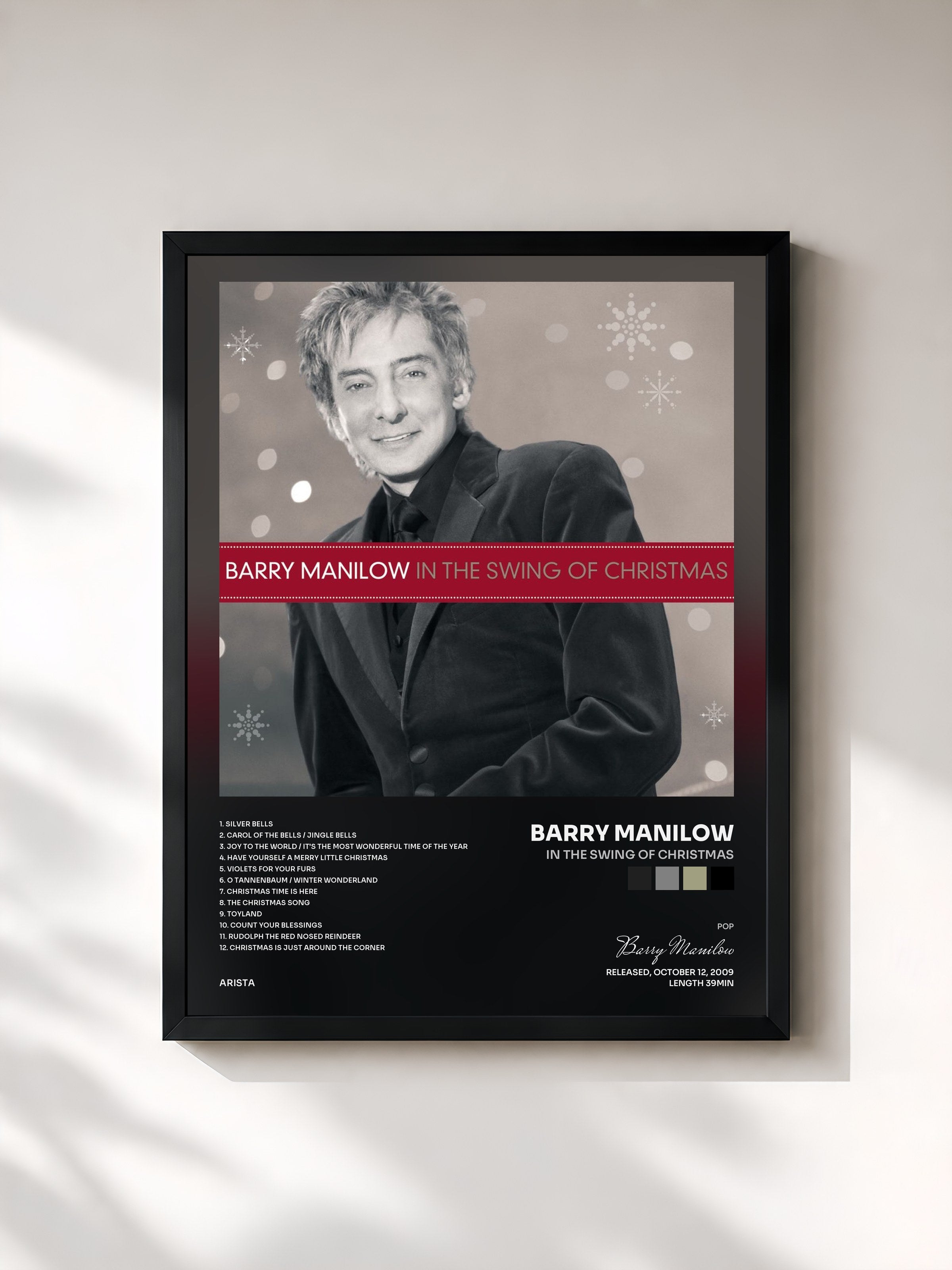 #noir Tableau de l'album In The Swing Of Christmas de Barry Manilow, cadre noir, imprimé et encadré en France