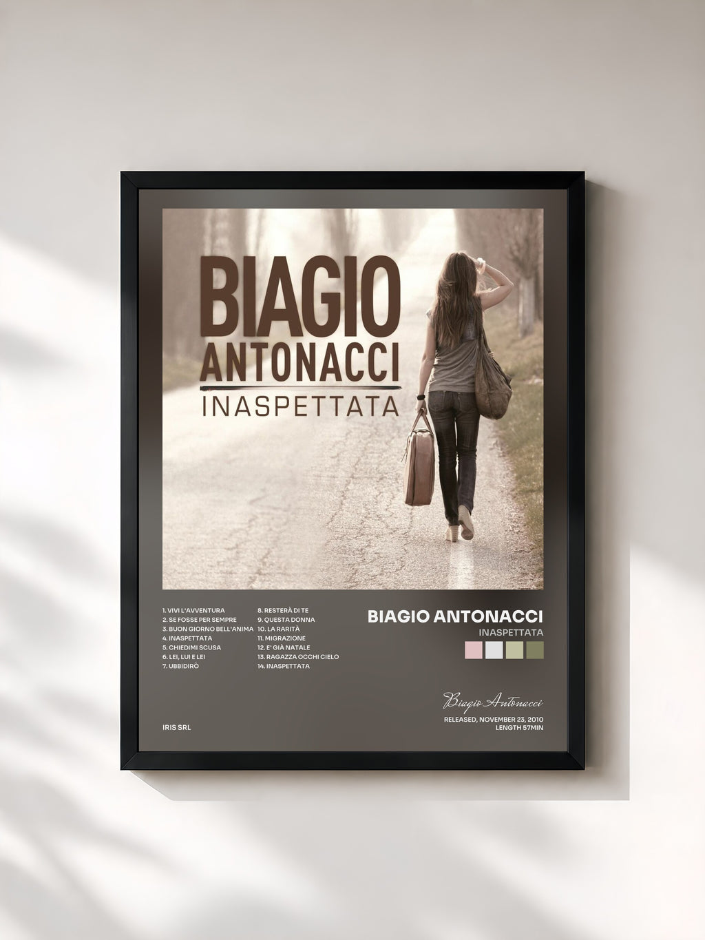 #noir Tableau de l'album Inaspettata de Biagio Antonacci, cadre noir, imprimé et encadré en France