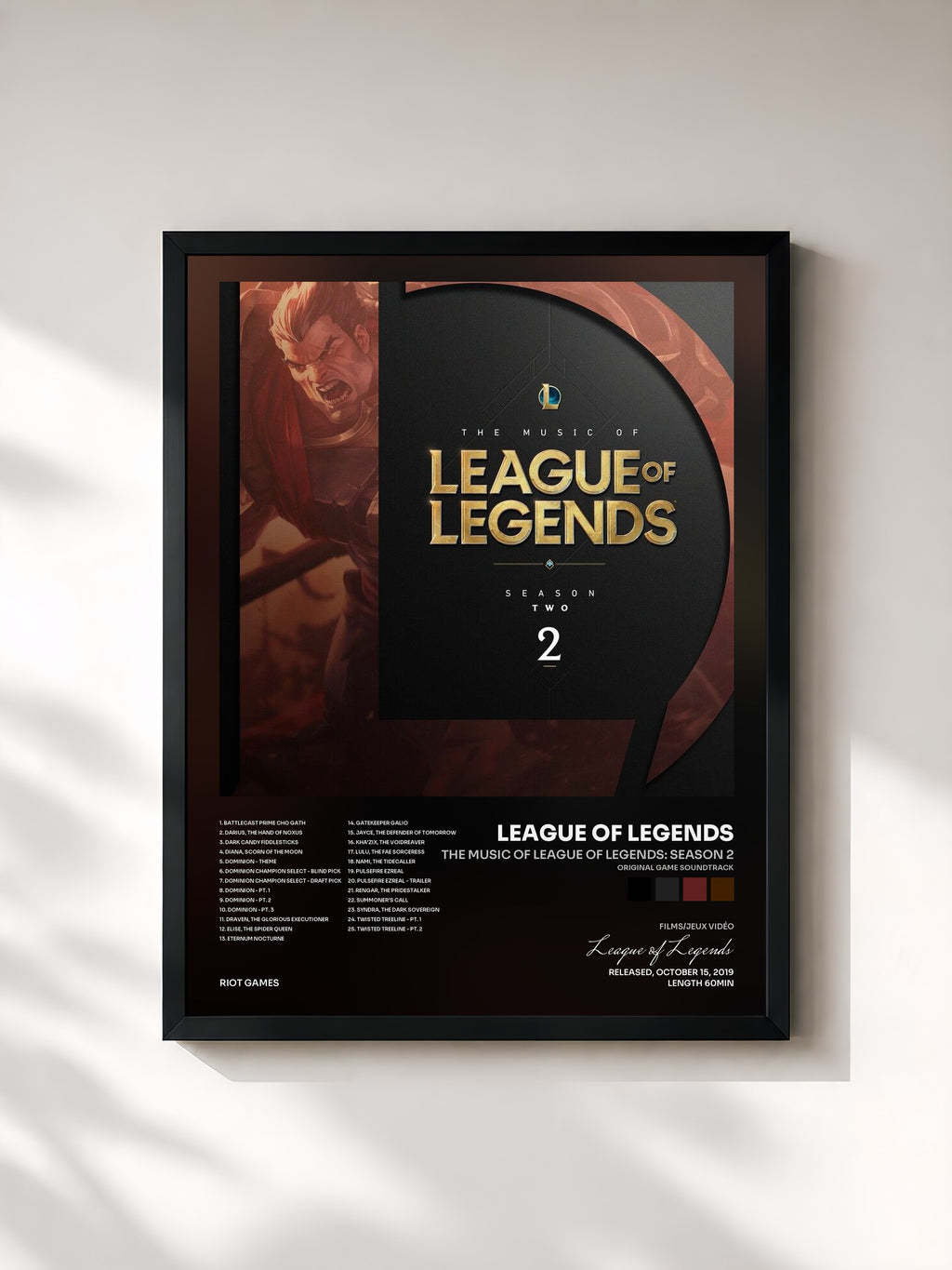 #noir The Music of League of Legends: Season 2 (Original Game Soundtrack) by League of Legends as a framed art print, black frame, printed and framed in France