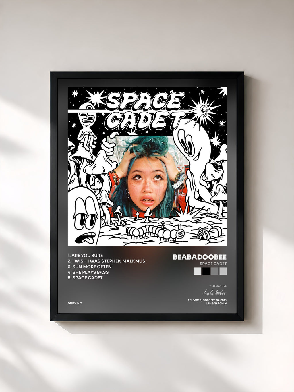 #noir Tableau de l'album Space Cadet de beabadoobee, cadre noir, imprimé et encadré en France