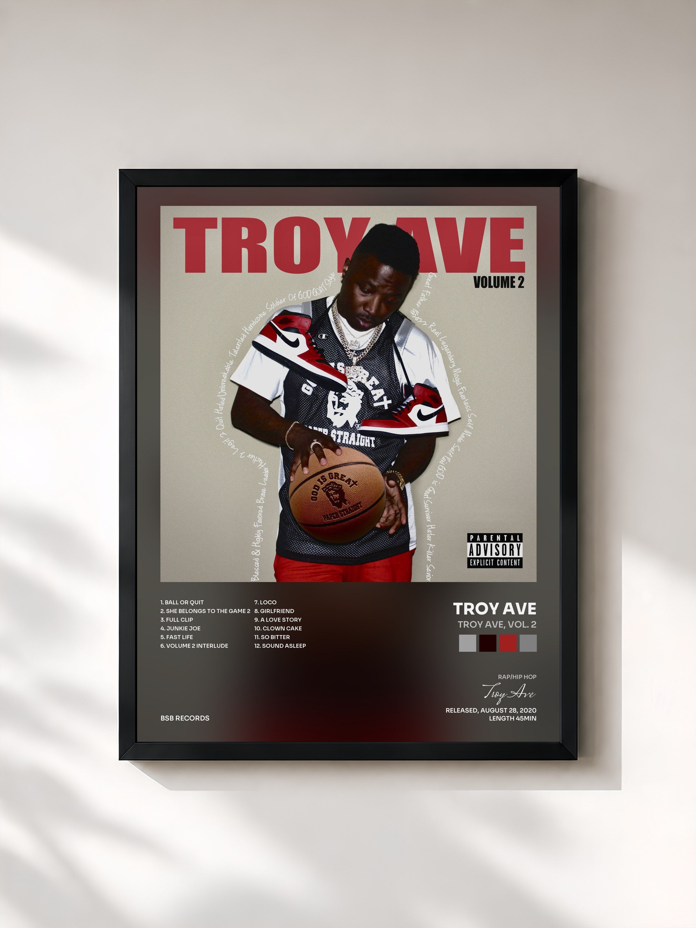 #noir Tableau de l'album Troy Ave, Vol. 2 de Troy Ave, cadre noir, imprimé et encadré en France