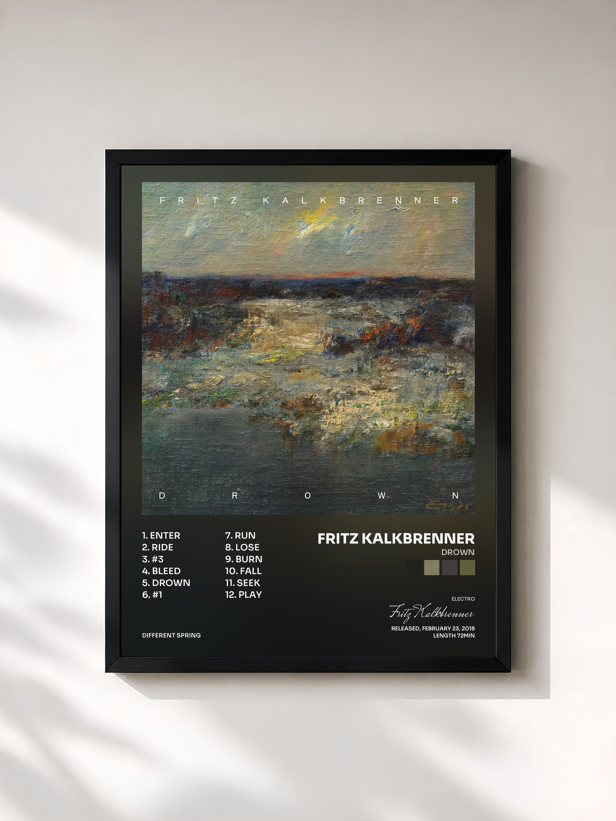 #noir Tableau de l'album Drown de Fritz Kalkbrenner, cadre noir, imprimé et encadré en France
