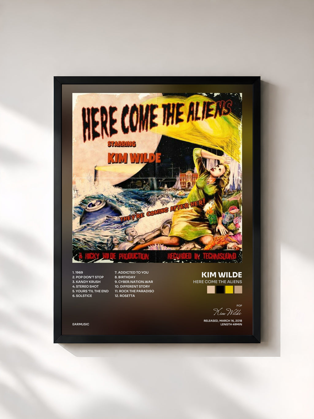 #noir Tableau de l'album Here Come the Aliens de Kim Wilde, cadre noir, imprimé et encadré en France