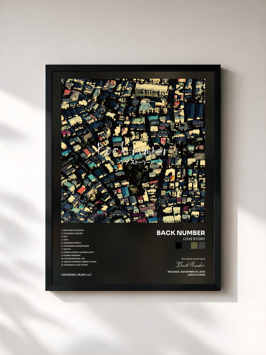 #noir Tableau de l'album Love Story de Back Number, cadre noir, imprimé et encadré en France