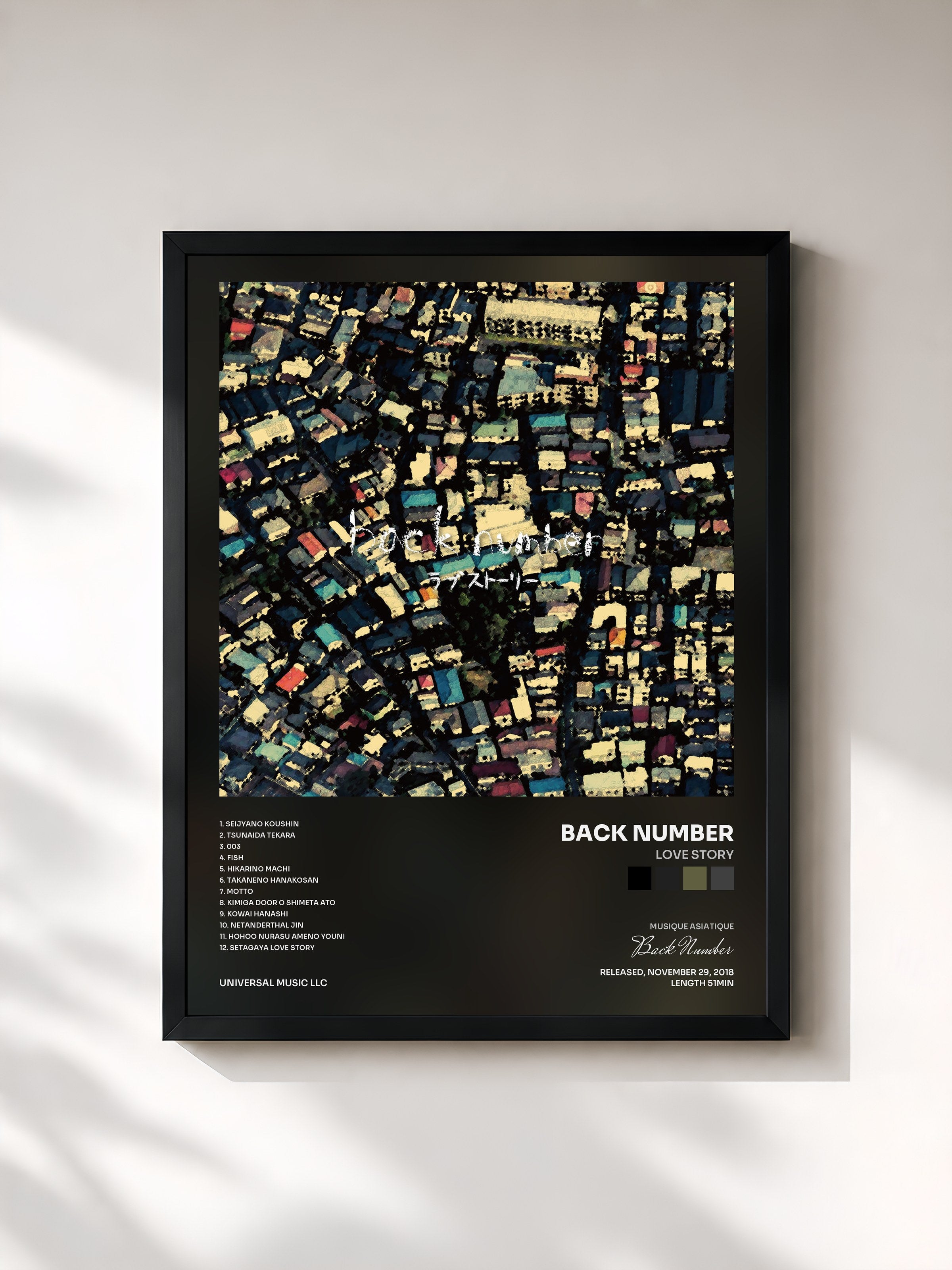 #noir Tableau de l'album Love Story de Back Number, cadre noir, imprimé et encadré en France