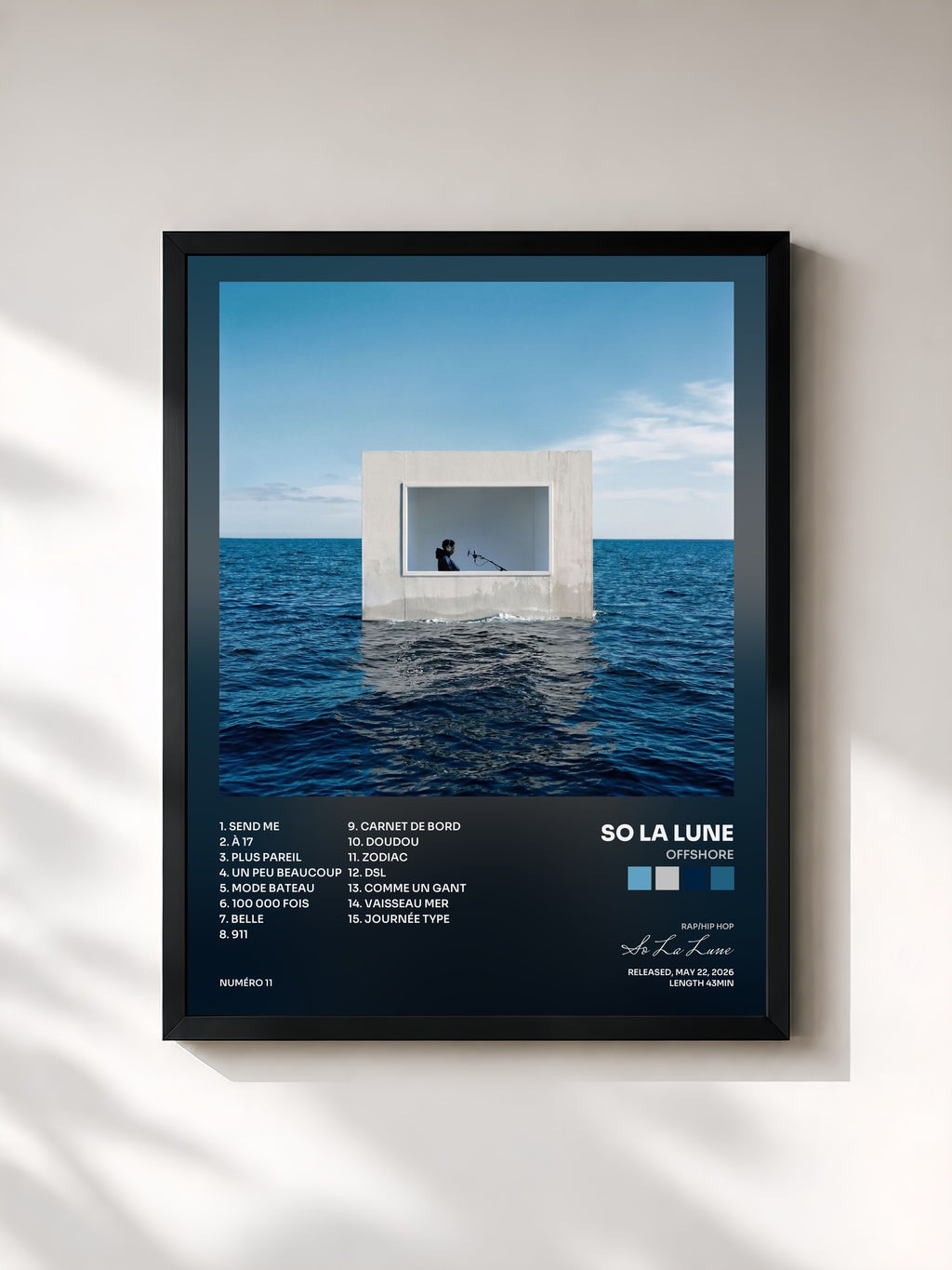 #noir Tableau de l'album Offshore de So La Lune, cadre noir, imprimé et encadré en France