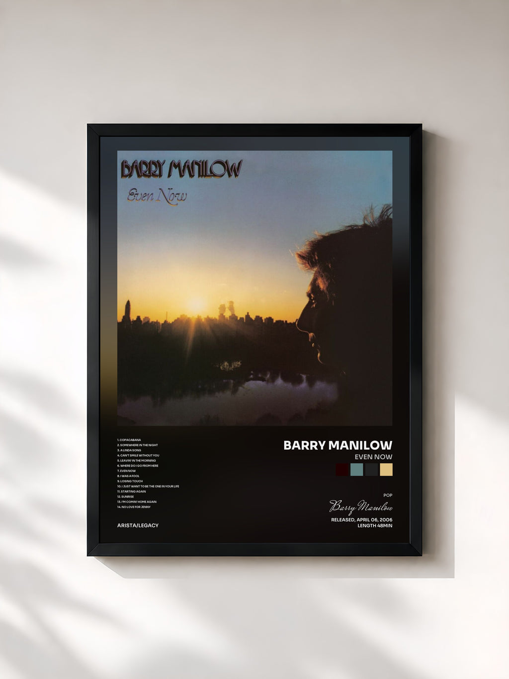 #noir Tableau de l'album Even Now de Barry Manilow, cadre noir, imprimé et encadré en France