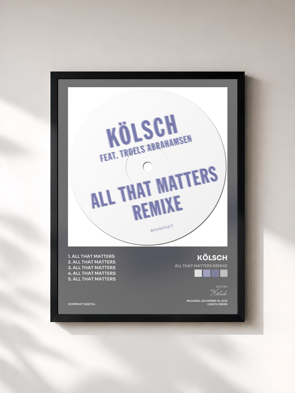 #noir Tableau de l'album All That Matters Remixe de Kölsch, cadre noir, imprimé et encadré en France