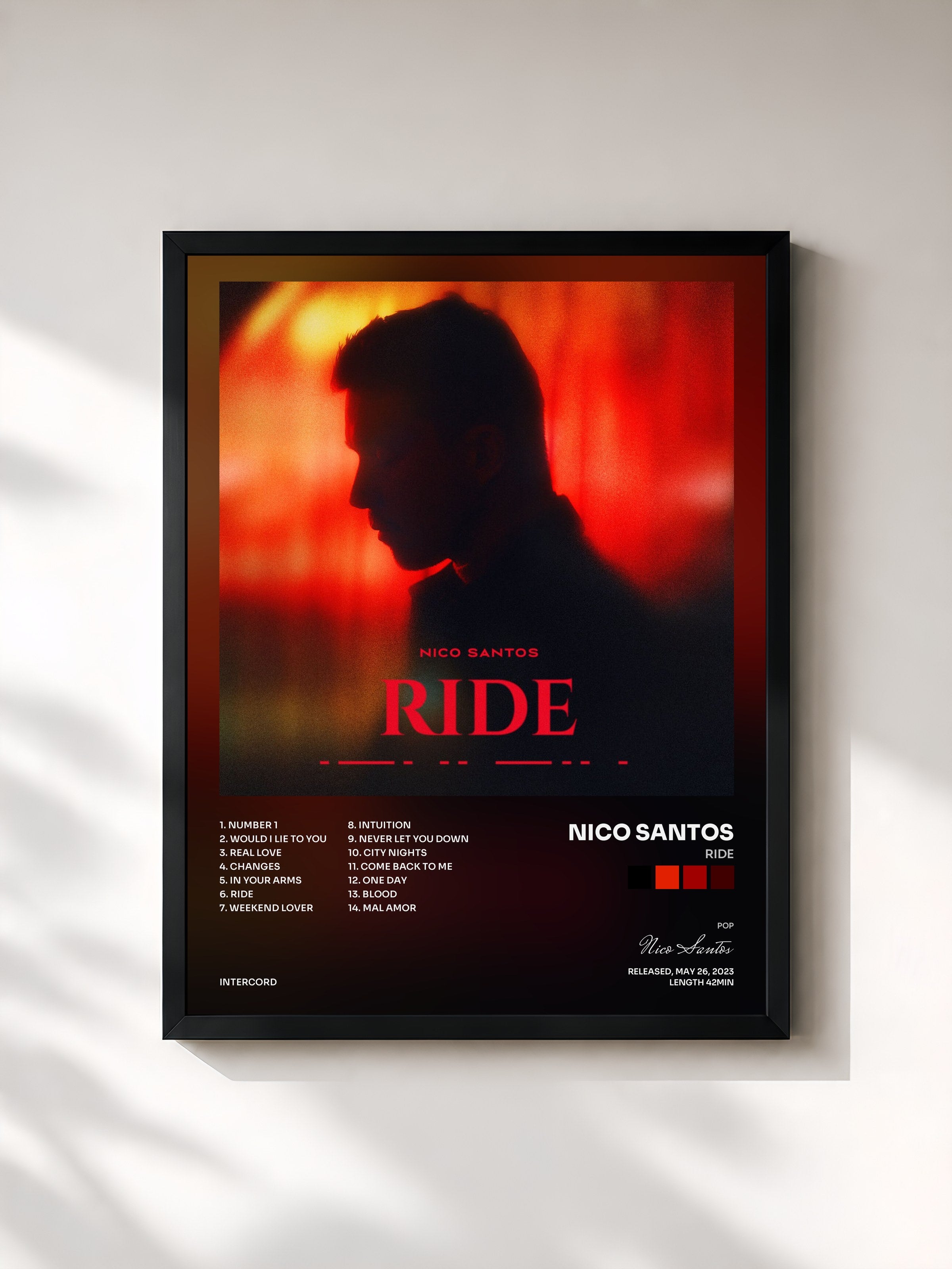#noir Tableau de l'album Ride de Nico Santos, cadre noir, imprimé et encadré en France