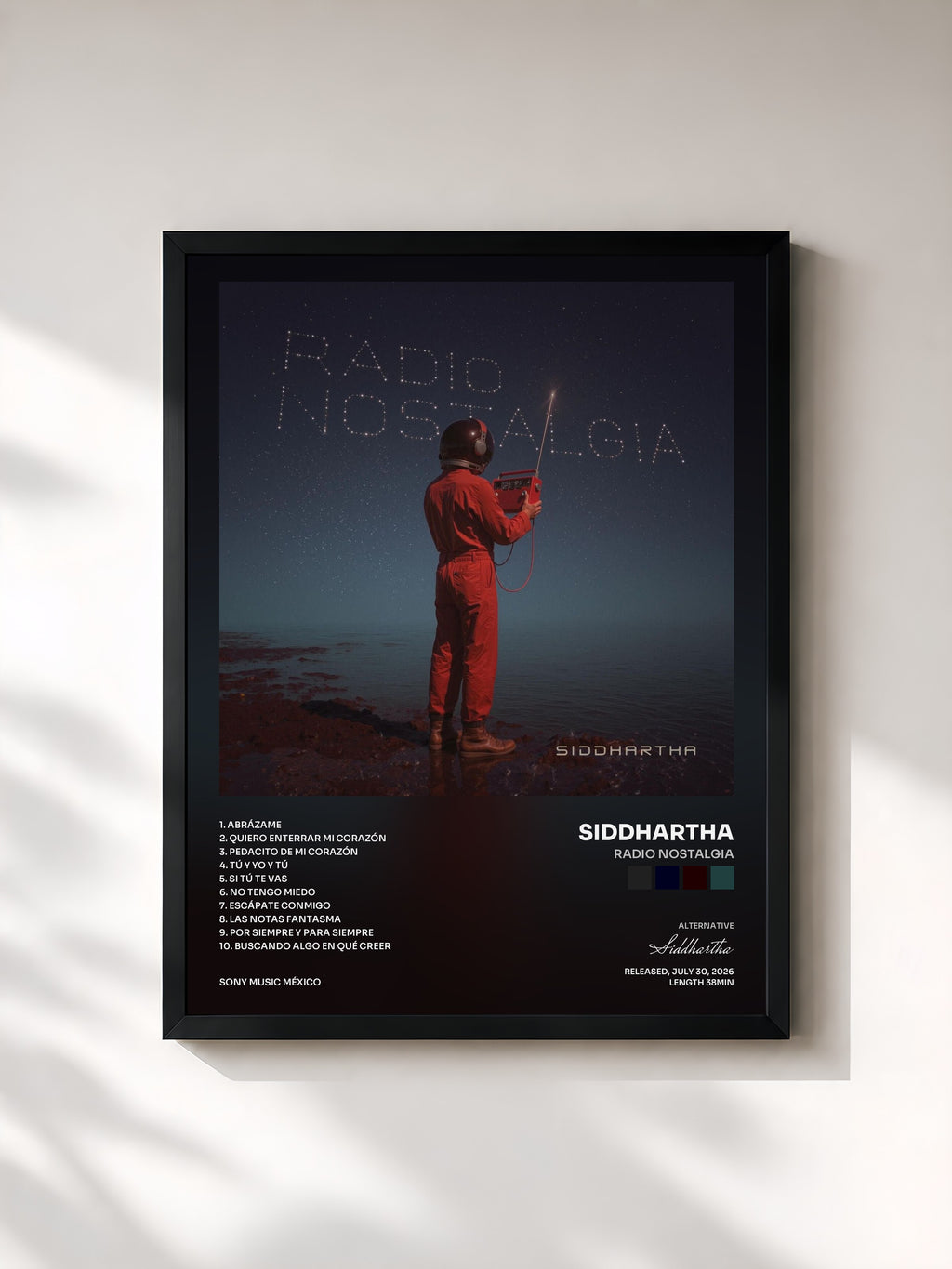 #noir Tableau de l'album Radio Nostalgia de Siddhartha, cadre noir, imprimé et encadré en France