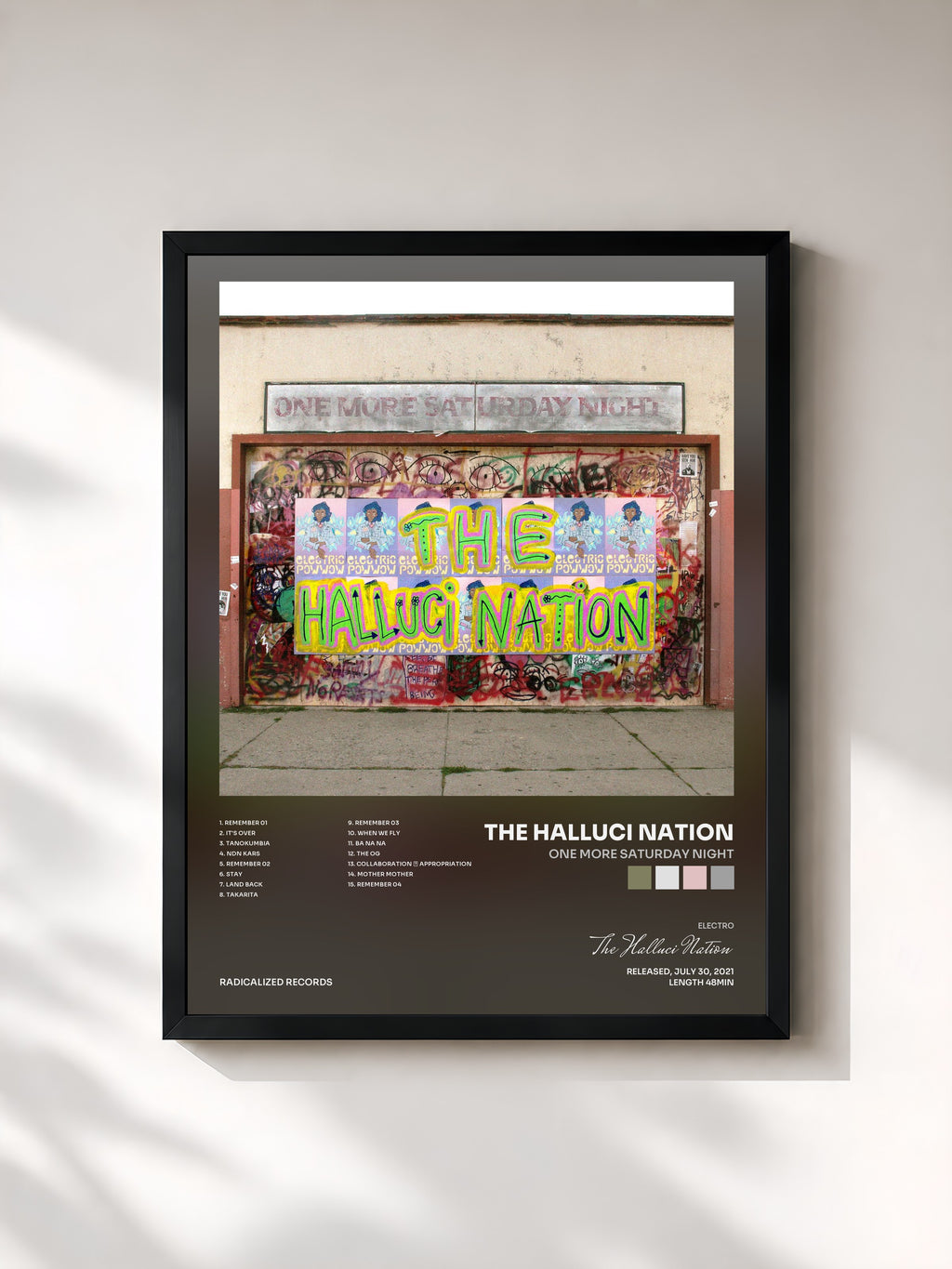 #noir Tableau de l'album One More Saturday Night de The Halluci Nation, cadre noir, imprimé et encadré en France