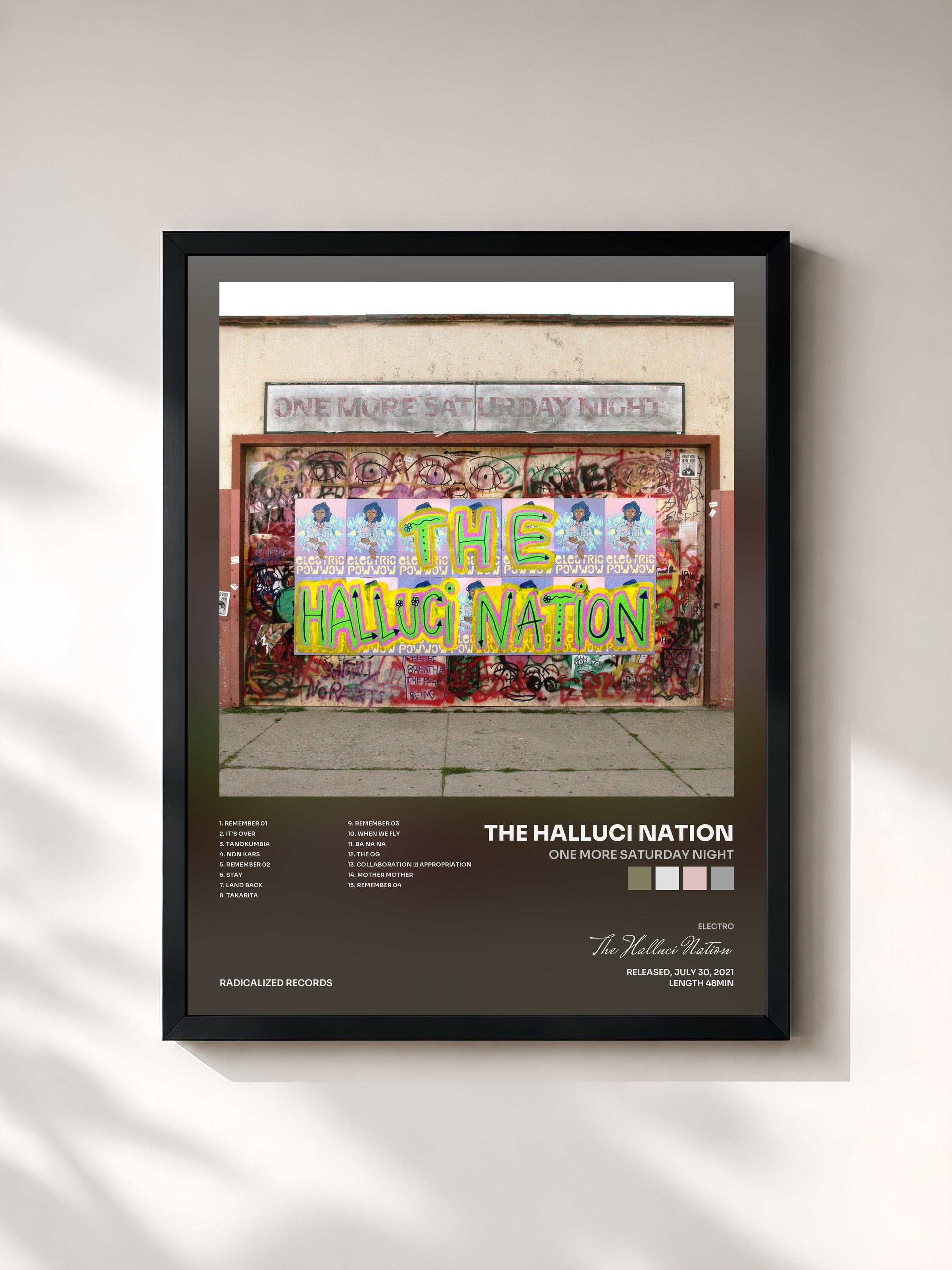 #noir Tableau de l'album One More Saturday Night de The Halluci Nation, cadre noir, imprimé et encadré en France