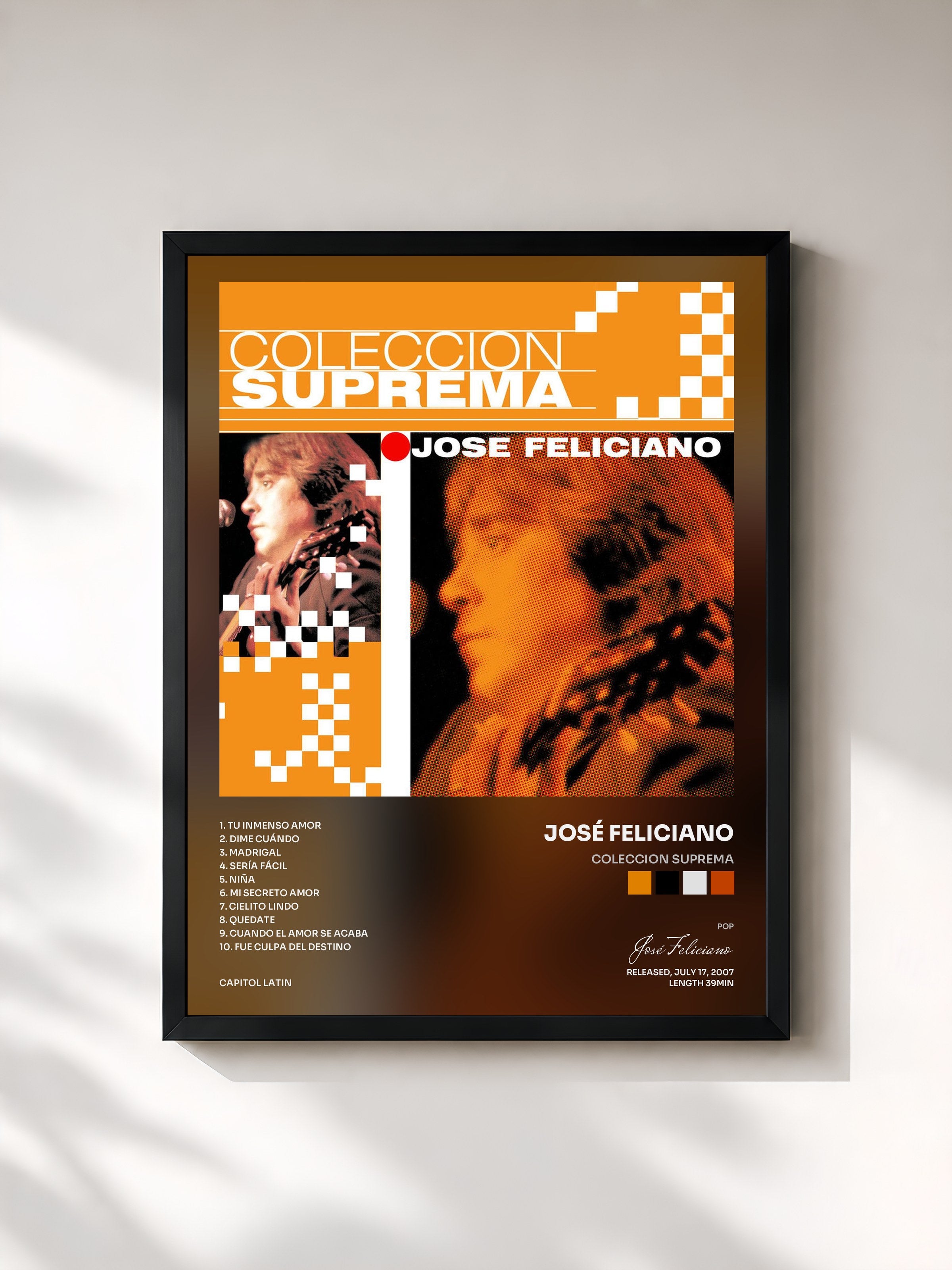 #noir Tableau de l'album Coleccion Suprema de José Feliciano, cadre noir, imprimé et encadré en France