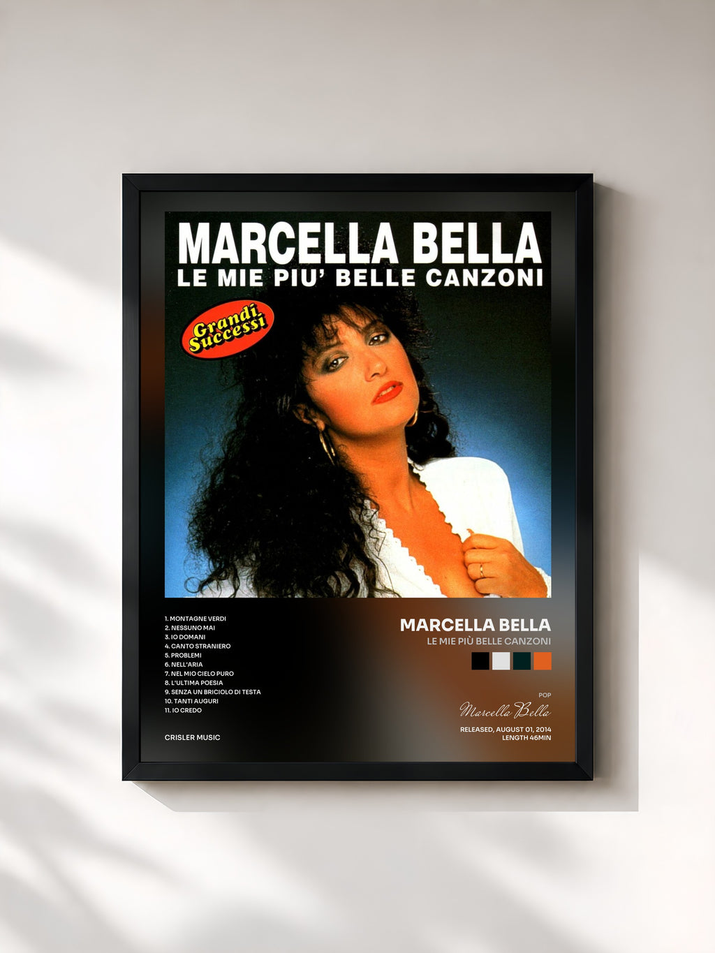 #noir Tableau de l'album Le mie più belle canzoni de Marcella Bella, cadre noir, imprimé et encadré en France