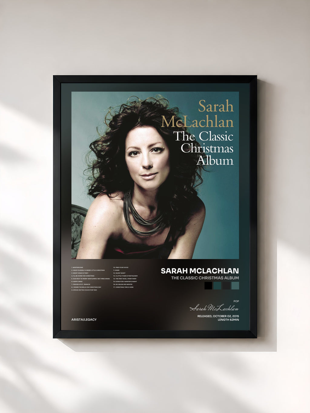 #noir Tableau de l'album The Classic Christmas Album de Sarah McLachlan, cadre noir, imprimé et encadré en France