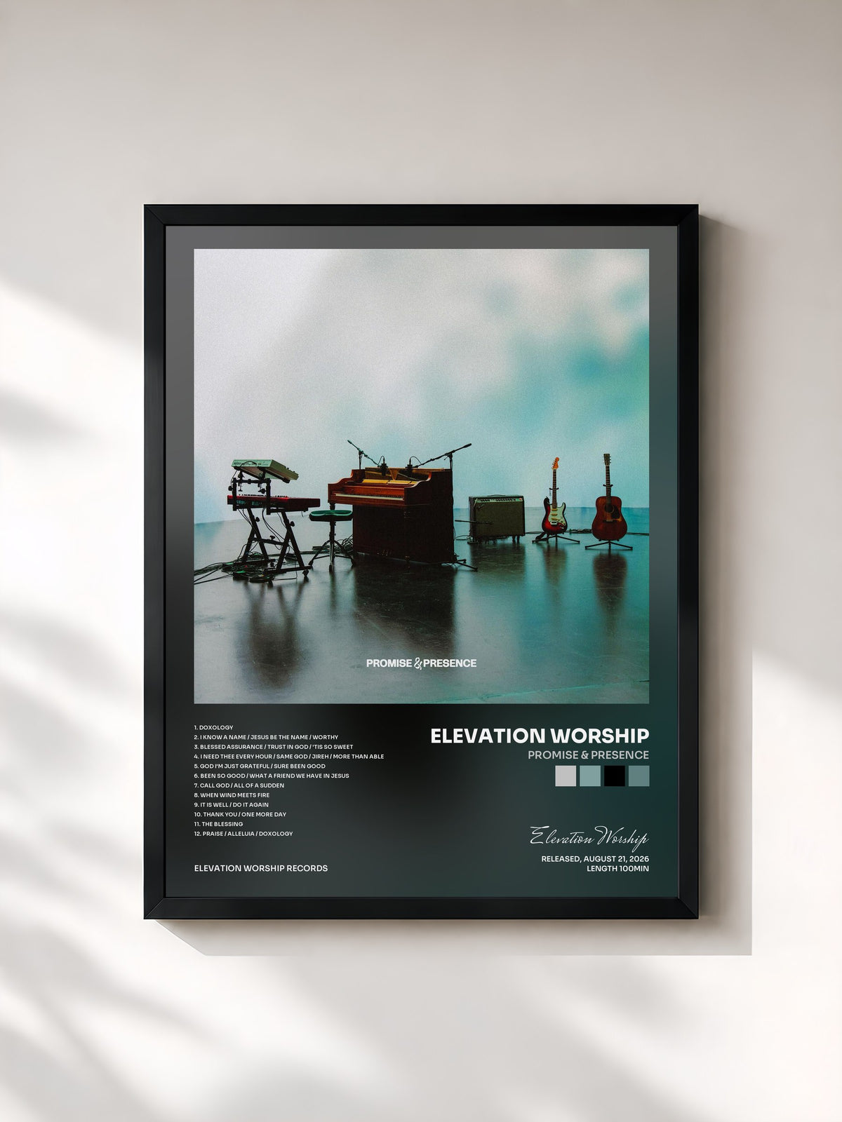 #noir Tableau de l'album Promise & Presence de Elevation Worship, cadre noir, imprimé et encadré en France